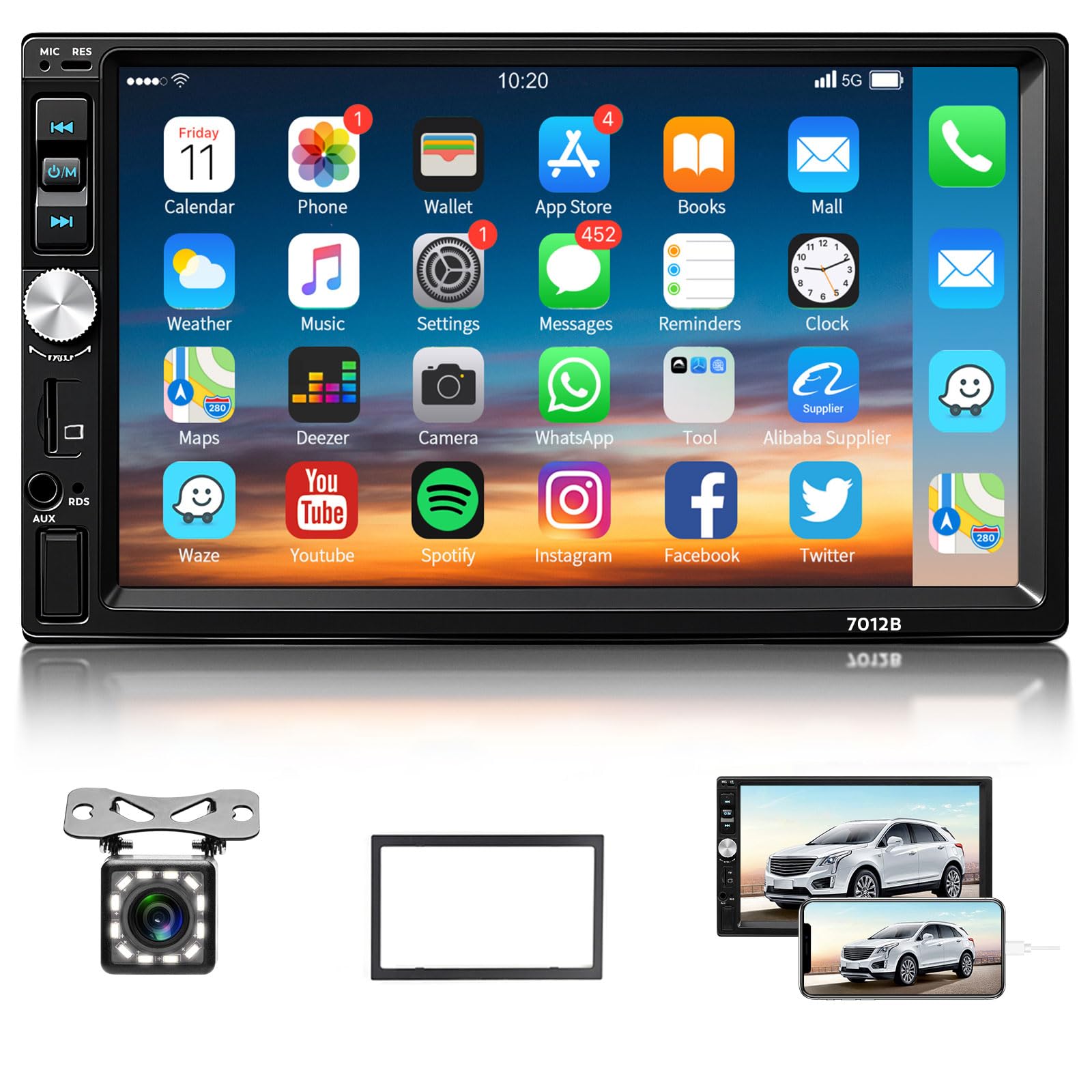 Autoradio 2 Din 7 Pouces Bluetooth Auto Radio Écran Tactile Lecteur Téléphone Android Miroir Lien FM Autoradio AUX TF/SD USB + Caméra de Recul Auto Stéréo Hodozzy Double Din Radio Voiture