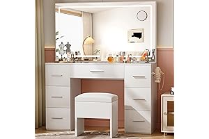 Stunning Vanity Glass Top Desk with Enhanced Lighting and Storage
