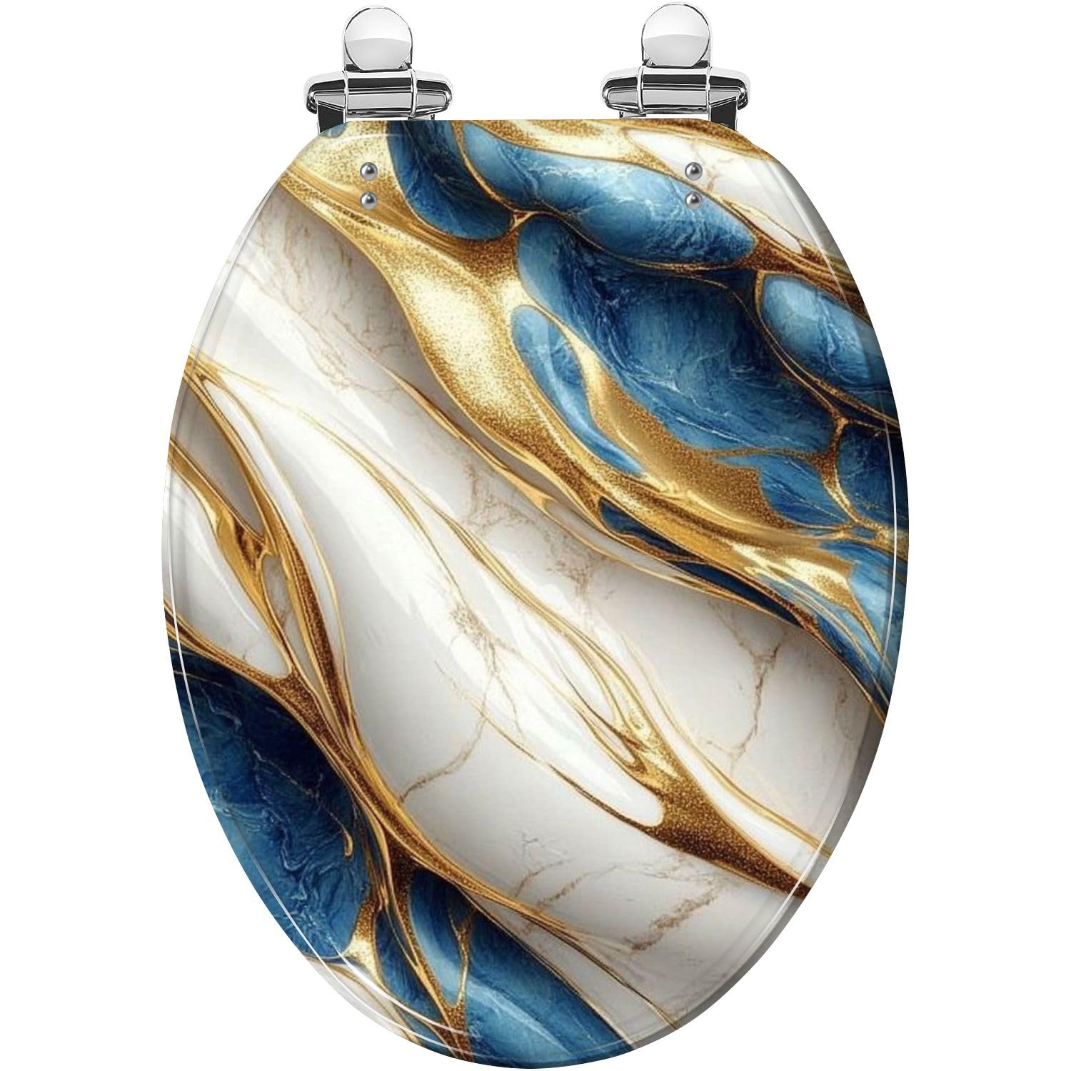 Tazyyzuu Multi1 Round Toilet Seat Blue Marble Texture Slow Close Lid Quick Release Hinges Easy Clean 18.5X14.5 In(,18.5X14.5)