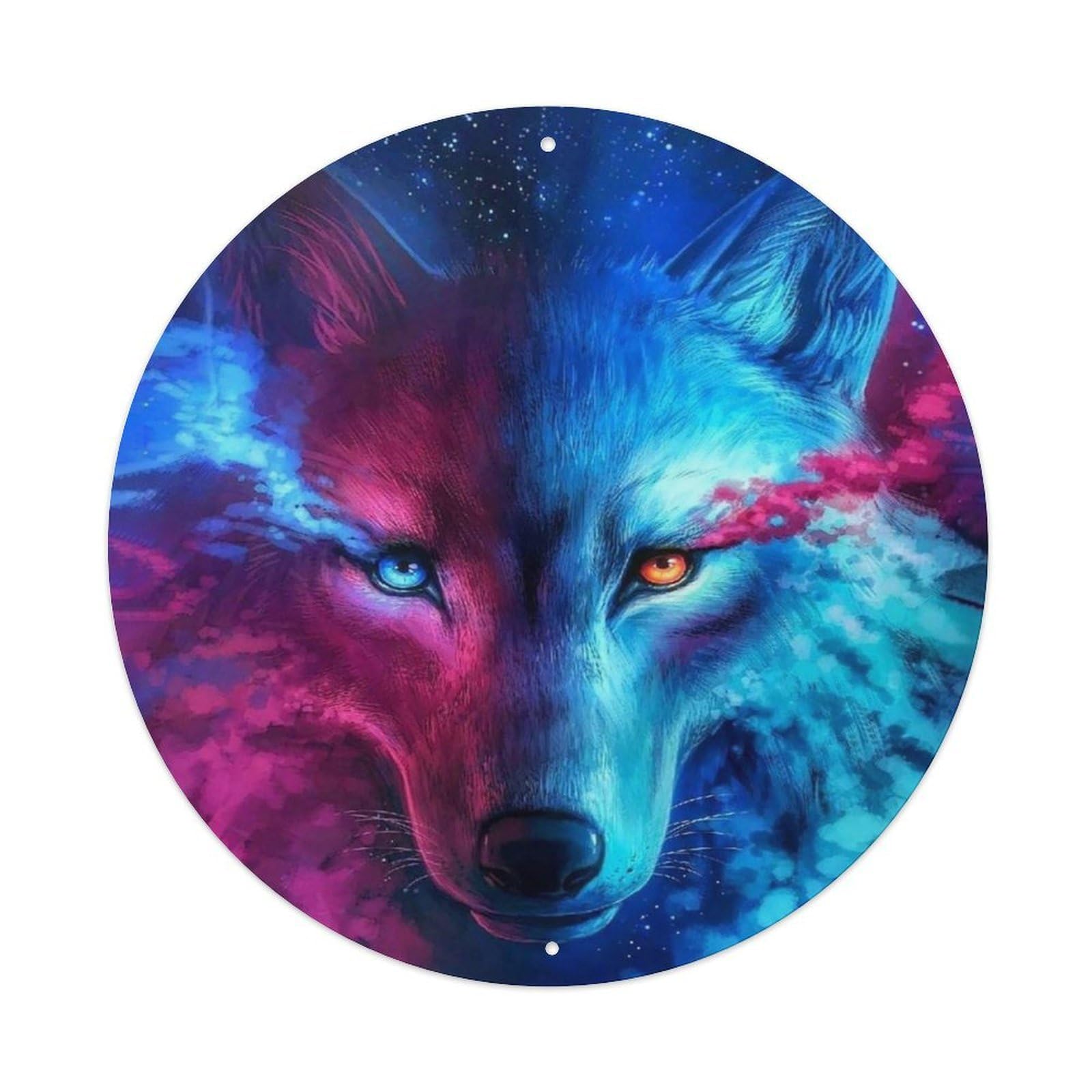 Wolf Starry Sky Wildlife Cosmic Illustration Metal Tin Sign