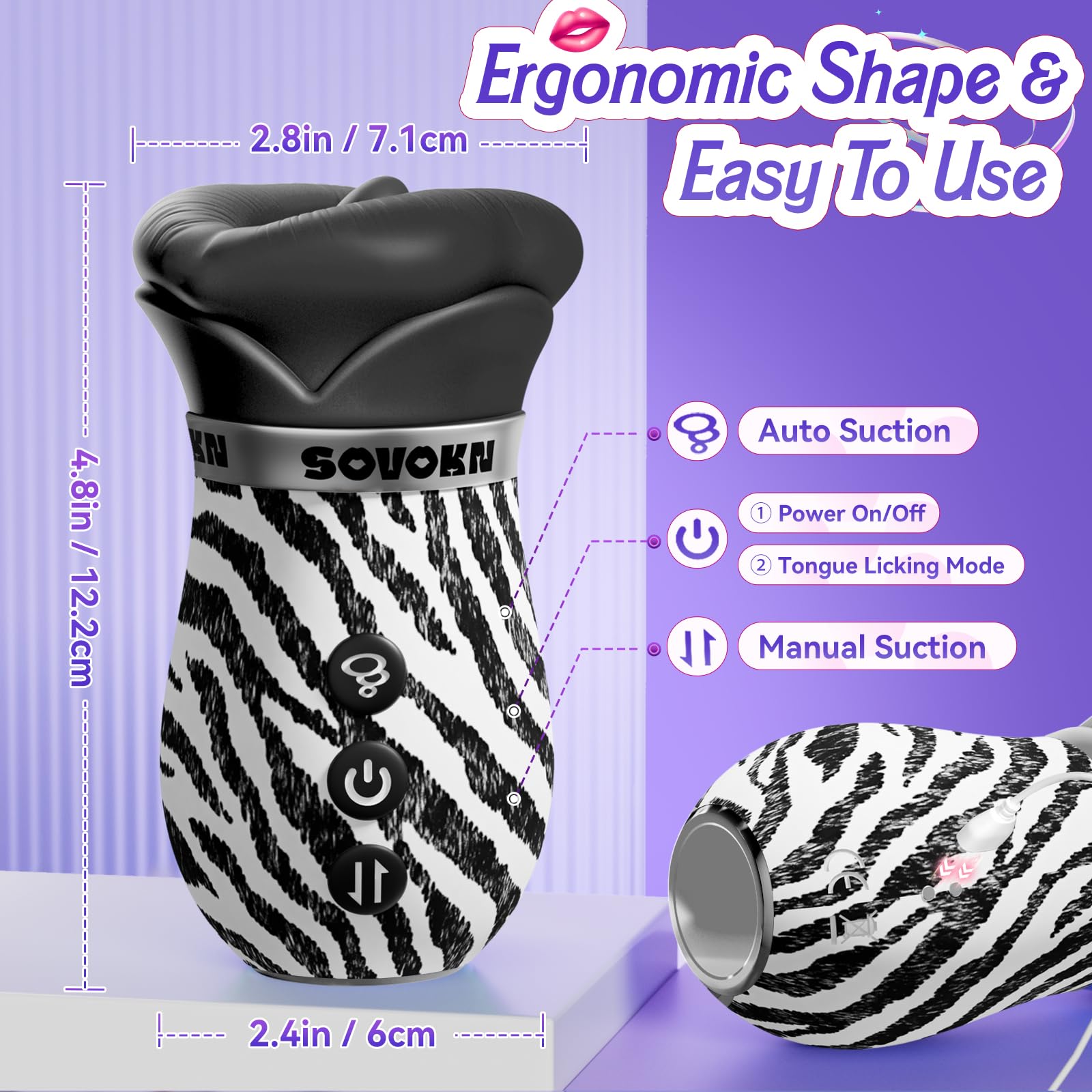 Vibrator Adult Sex Toys for Women - Sovokn 5IN1 Mouth Sucking Vibrator Rose Sex Toy, 10 Tongue Licking, 3 Auto & 1 Manual Sucking Adult Toys New APP, Anal Clit Nipple Vibrators Female Couples Sex Toys: Zebra Print