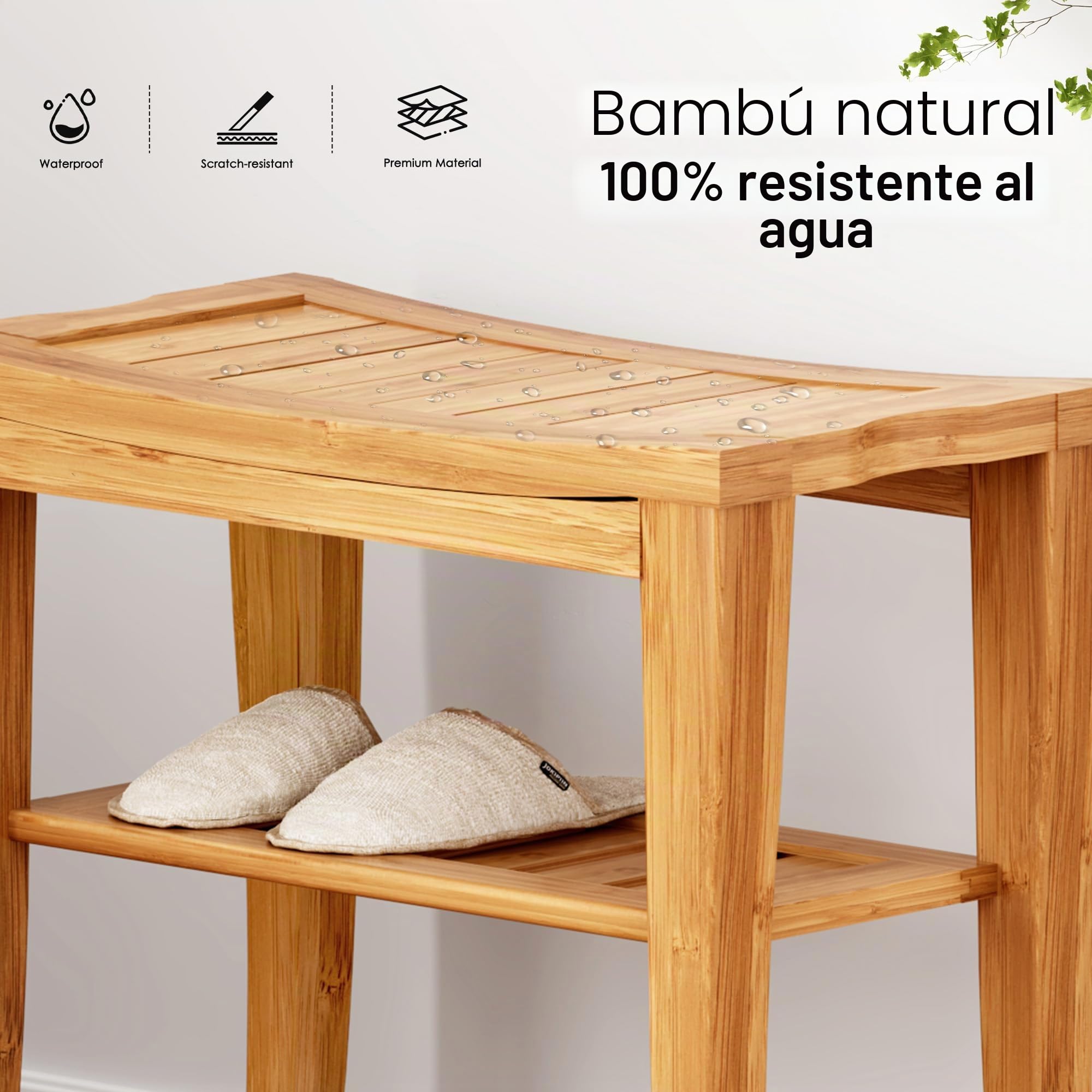 sogesfurniture Taburete de Baño, Taburete de Bambú, Antideslizante Impermeable Taburete de Ducha 2 Niveles Banco Zapatero para Entrada, Baño, Sala de Estar, KS-HSJ-04-BH
