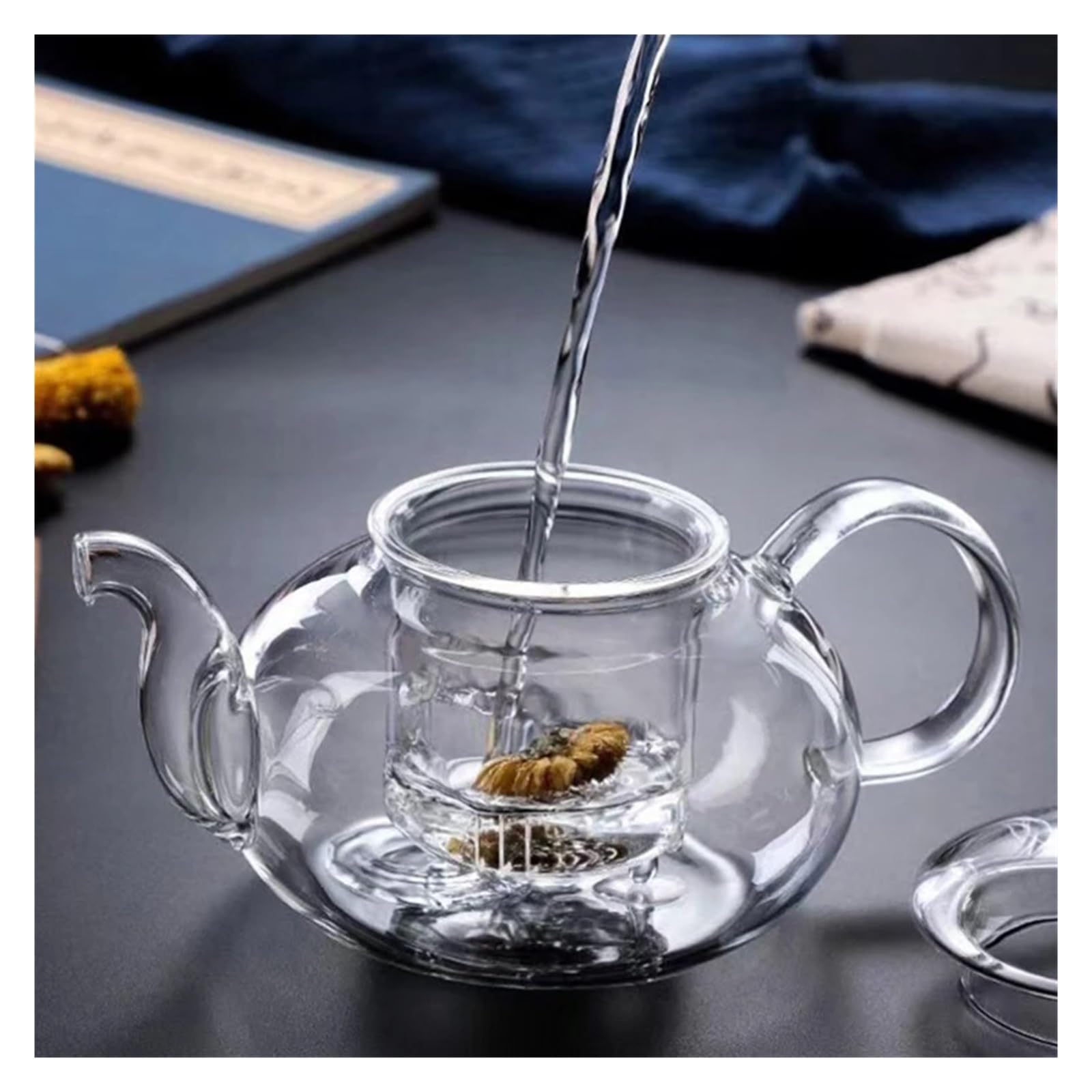teteras Tetera de vidrio espesado resistente al calor filtrable Tetera de vidrio de borosilicato alto Tetera de vidrio calentable Juego de té(600ML)