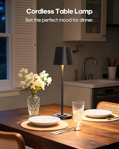 Miniatura 2 de Lámpara de mesa LED inalámbrica recargable, 3 alturas ajustables, lámpara de batería de 5500 mAh, lámpara táctil de atenuación de 3 colores, lámpara