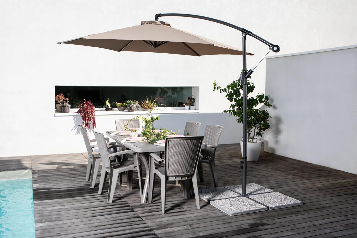 SIEDITI FUORI E DENTRO Set pranzo da giardino tavolo Samuel 200x95cm + 6 Sedie Diana in resina (Tortora)
