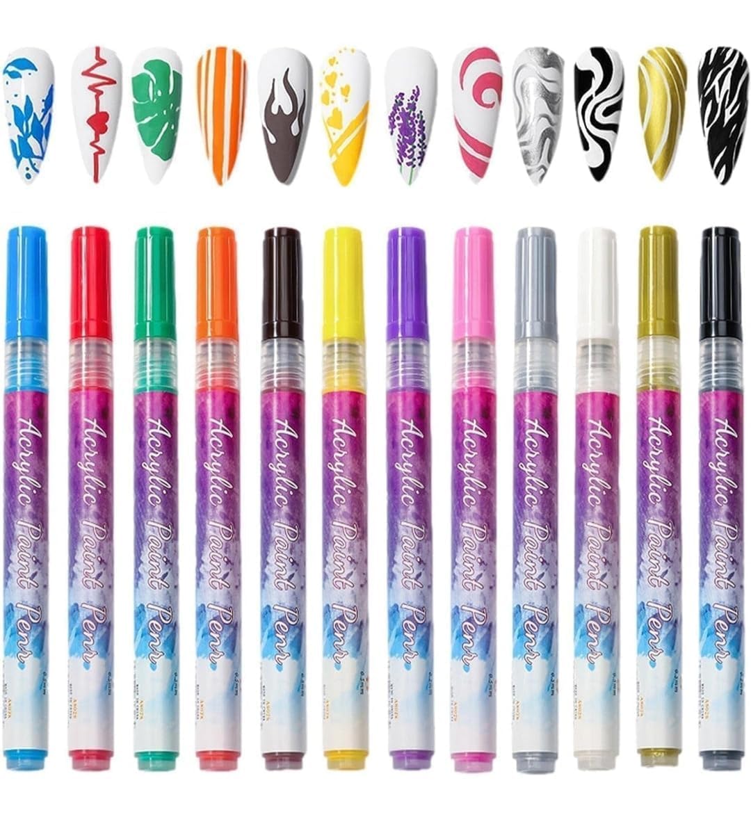 12 Colors Nail Art Pens, 3D Painted Drawing Nail Graffiti Pen, Liner Nail Point Quick Dry & Waterproof Nail Art DIY Painting Pen, Doting Flower Letter Abstract Lines Details Pen Nail Art Kit