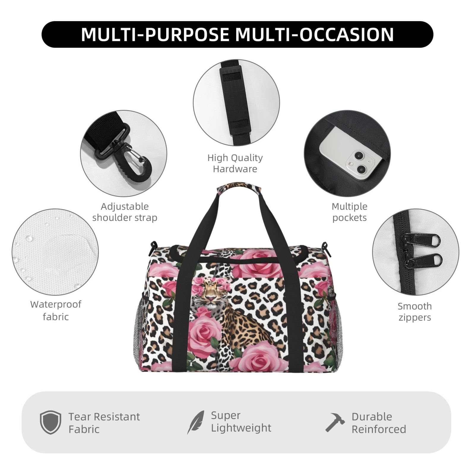 Red Rose Mix - Bolsa de viaje con cremalleras y asas, bolsa de lona plegable grande para vacaciones familiares, Black, Talla única
