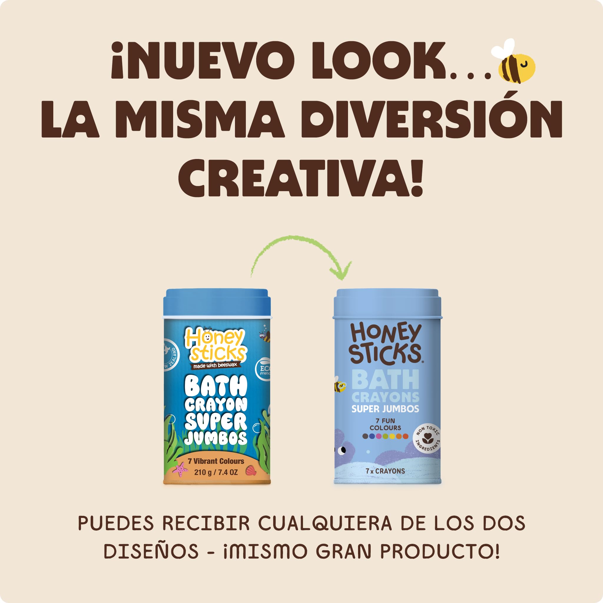 Honeysticks Crayones de Baño Super Jumbo (Paquete de 7) No Tóxicos | Cera de Abejas, para Niños de 1 a 3 y 4 a 8 Años, Colores Calidad Alimentaria, sin Fragancia, No Irritantes, Excelente Regalo