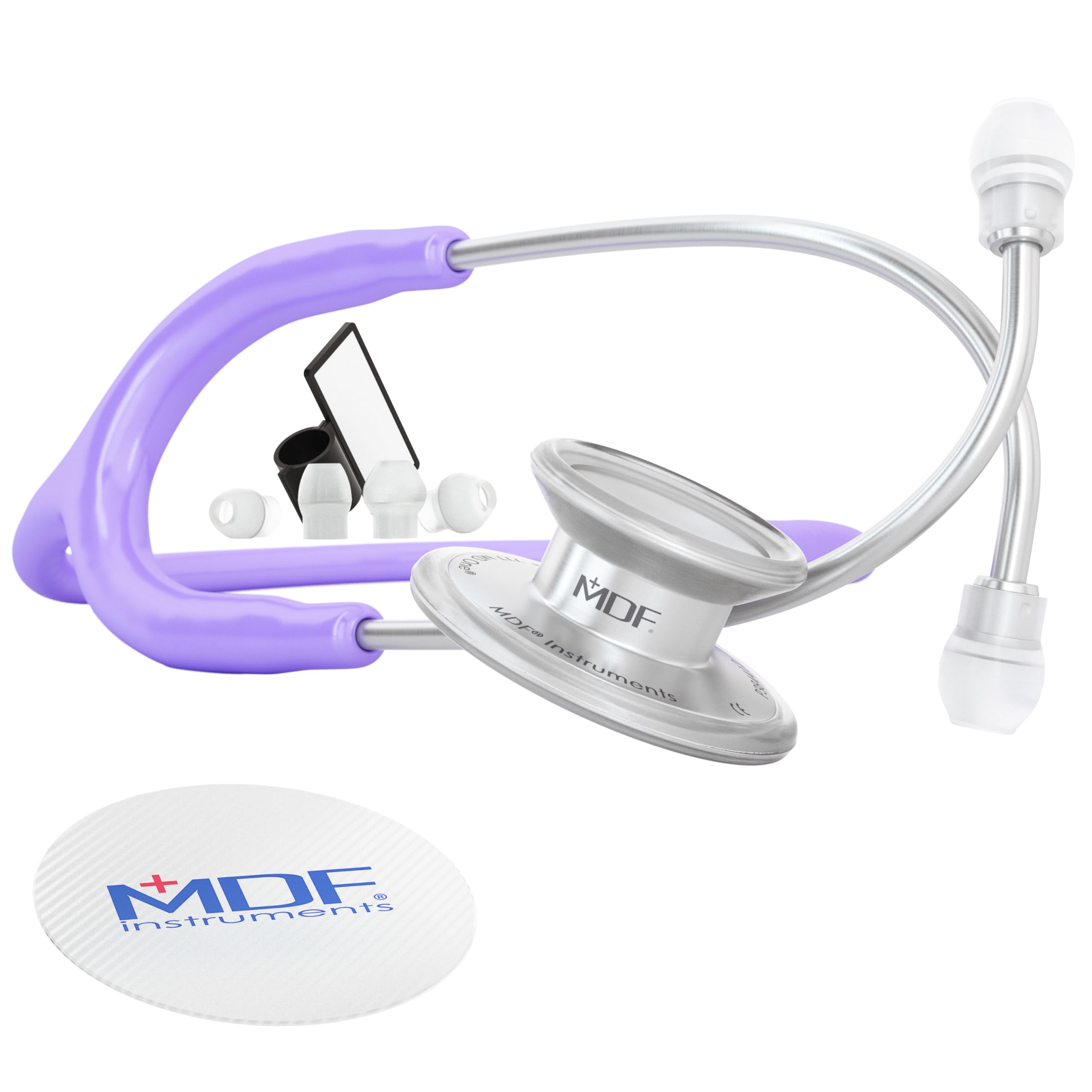 MDF Instruments, MD One Epoch Lightweight Titanium Stethoscope, Adult, Pastel Purple Tube, Silver Chestpiece-Headset, MDF777T07