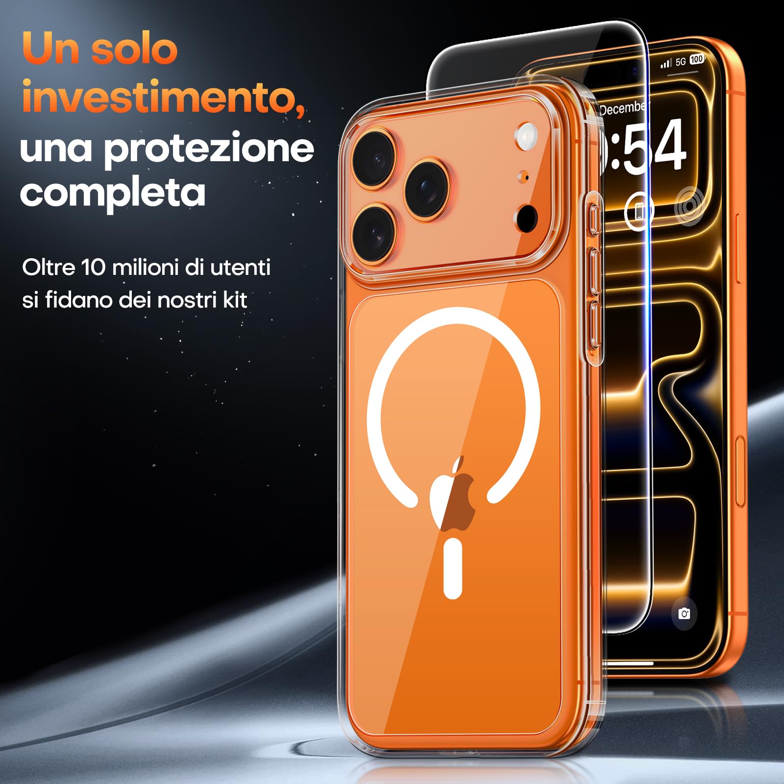 TAURI Cover per iPhone 17 Pro Max con Pellicola in Vetro Temperato,Protezione Completa della Fotocamera,Trasparente Custodia per Sottile Anticaduta - Trasparente