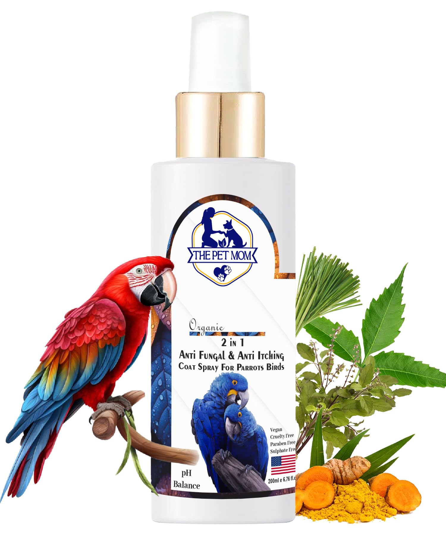 The Pet Mom 2-In-1 Antifungal & Anti-Itching Coat Spray For Parrots Bird | Relieves Itching, Fungal Infections & Skin Irritation | Bird Skin & Fur Care | Anti-Fungal Spray For All Parrot Breed – 200ml