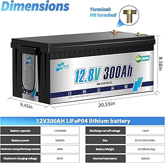 12V 300Ah LiFePO4 Battery, Built-in 200A BMS Lithium Marine Batteries, 5000+ Cycles 3840Wh Lithium Iron Phosphate Goldf cart Battery, Perfect for RV, Solar System, Trolling Motor, Camping