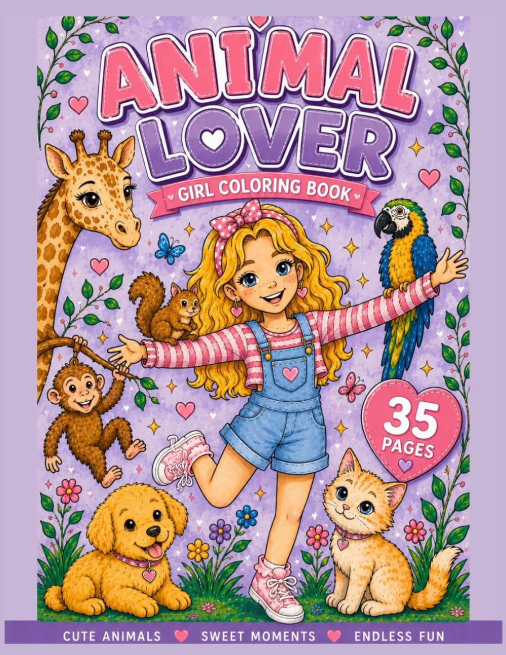 Animal Lover Girl Coloring Book: Cute Animals, Sweet Moments & Endless Fun