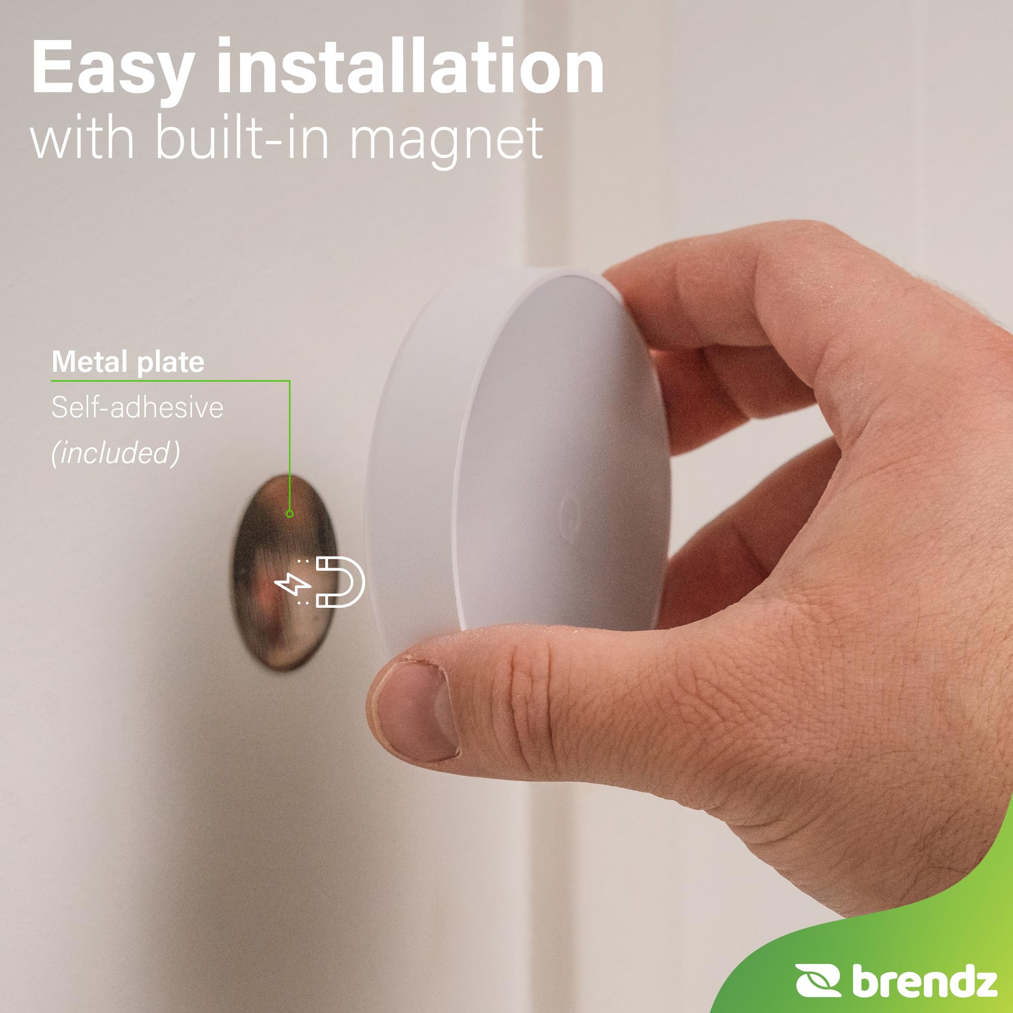 Brendz Luce Notturna LED Rotonda, Luce Armadio LED con Sensore, Ricaricabile USB-C, Magnetica, 2 pezzi, Bianco Caldo 3000K, Dimmerabile, Luce Armadio Senza Fili