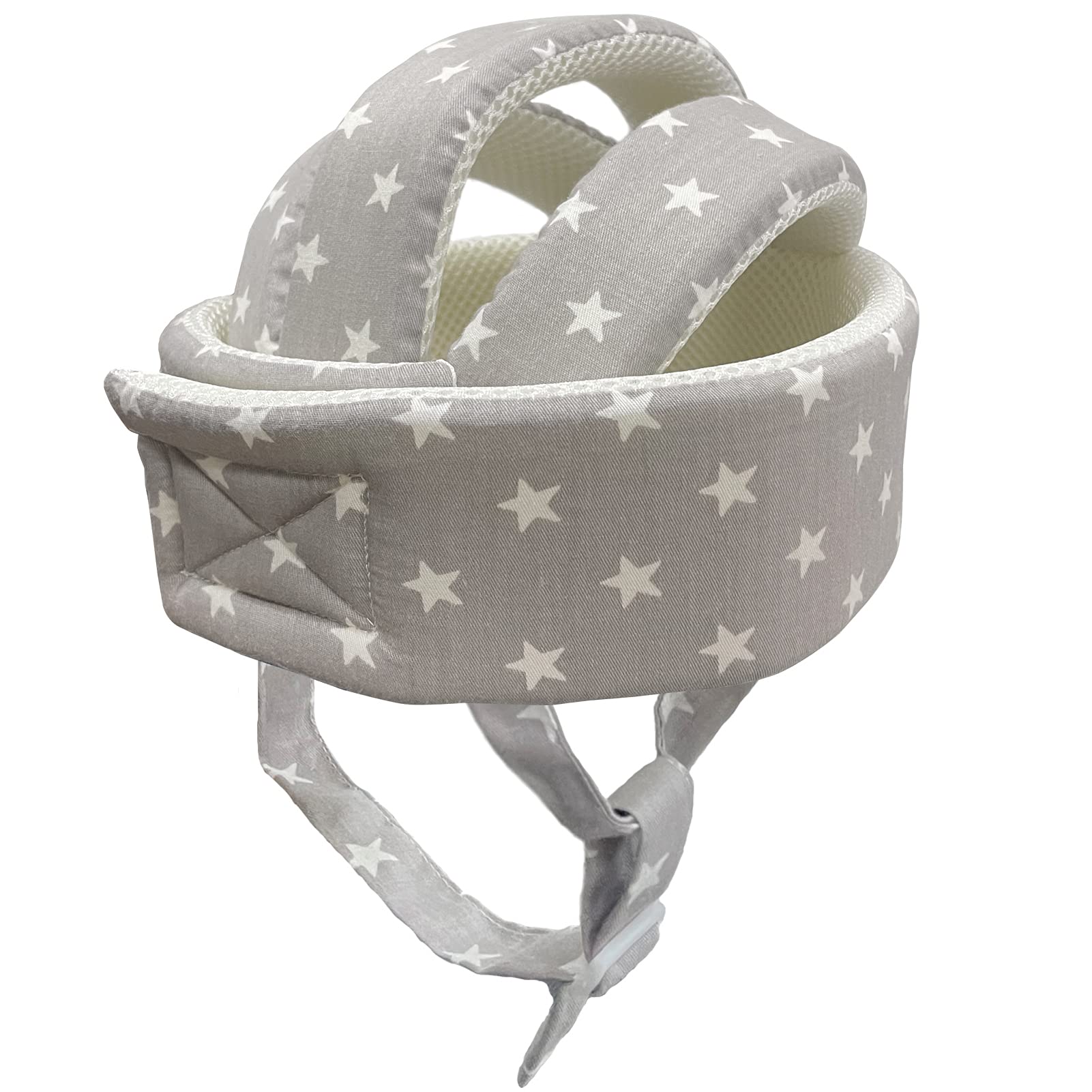 Casco di sicurezza per bambini e bambini, con cuscino protettivo per la testa, morbido e regolabile, con stelle grigie