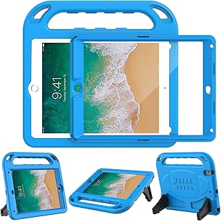 LTROP Kids Case for iPad 6th/5th Generation (2018/2017), iPad 9.7 Inch Case, iPad Air 2 Case for Kids, Built in Screen Protector, Shockproof Handle Stand Case for iPad 9.7 6th/5th Gen/Air 2, Blue