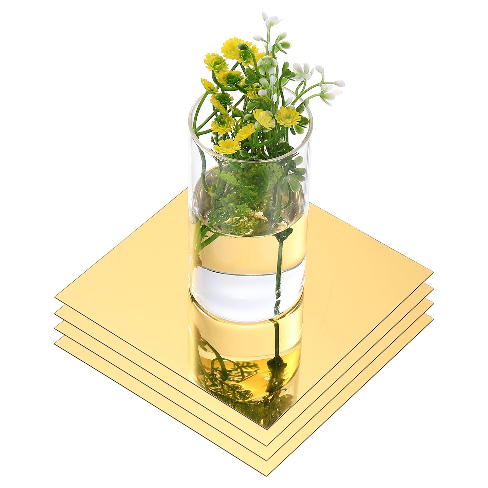 sourcing map 4 Pack 6 Inch Mirror Centerpieces for Tables, Square Mirrors for Centerpieces, Table Plate Tray Self Adhesive Acrylic for Wedding Party Crafts Home Wall Decor, Gold