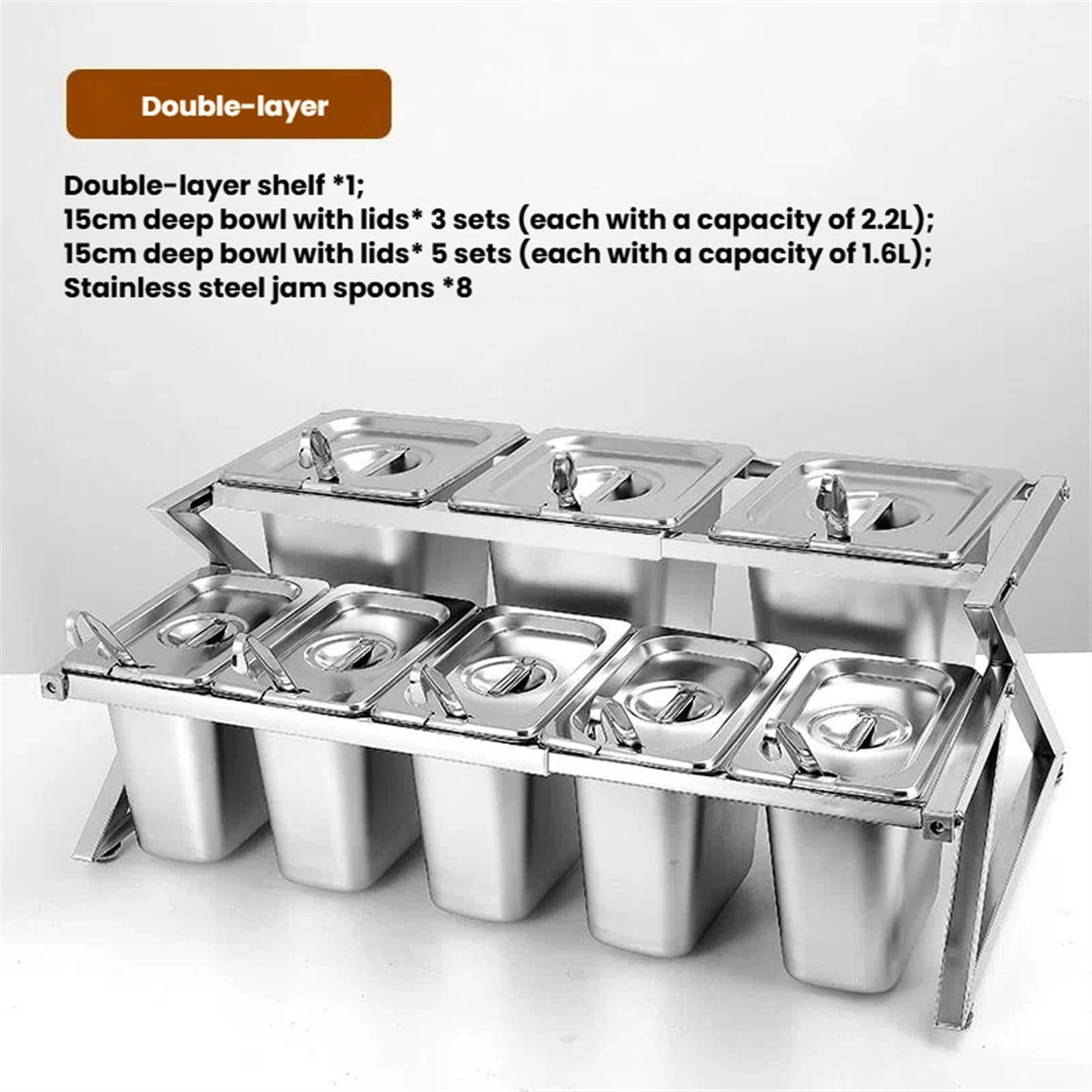 Set di contenitori per condimenti regolabili in acciaio inox con coperchi e cucchiai, perfetti per cucina, buffet, cibo e uso domestico, design durevole ed elegante