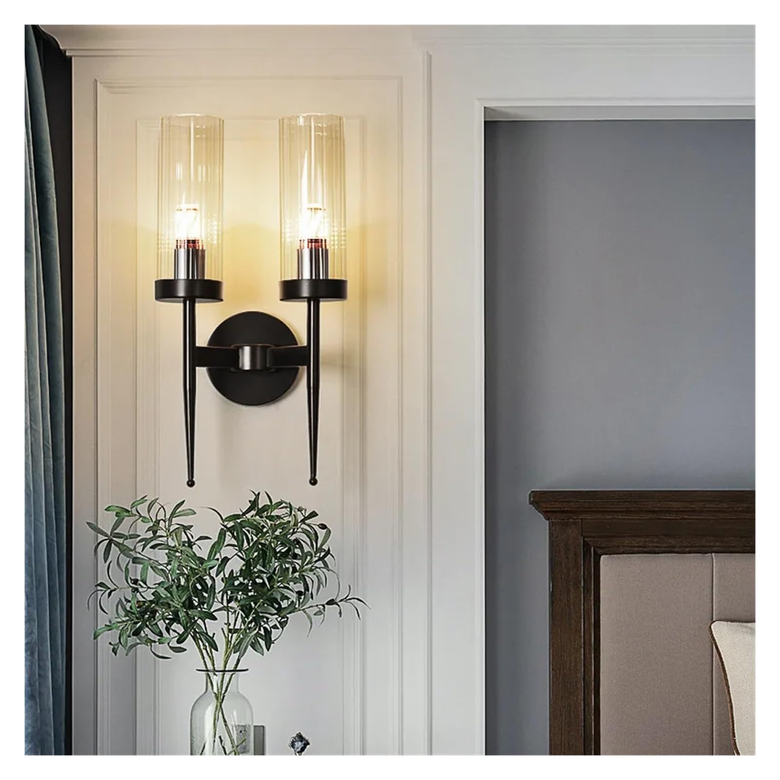 CWCQGH Wall Sconces, Modern Wall Lamp Nordic LED Living Room Lamp Creative Light Luxury Bedroom Bedside Wall Lamps Aisle Corridor Balcony Lamps,Black
