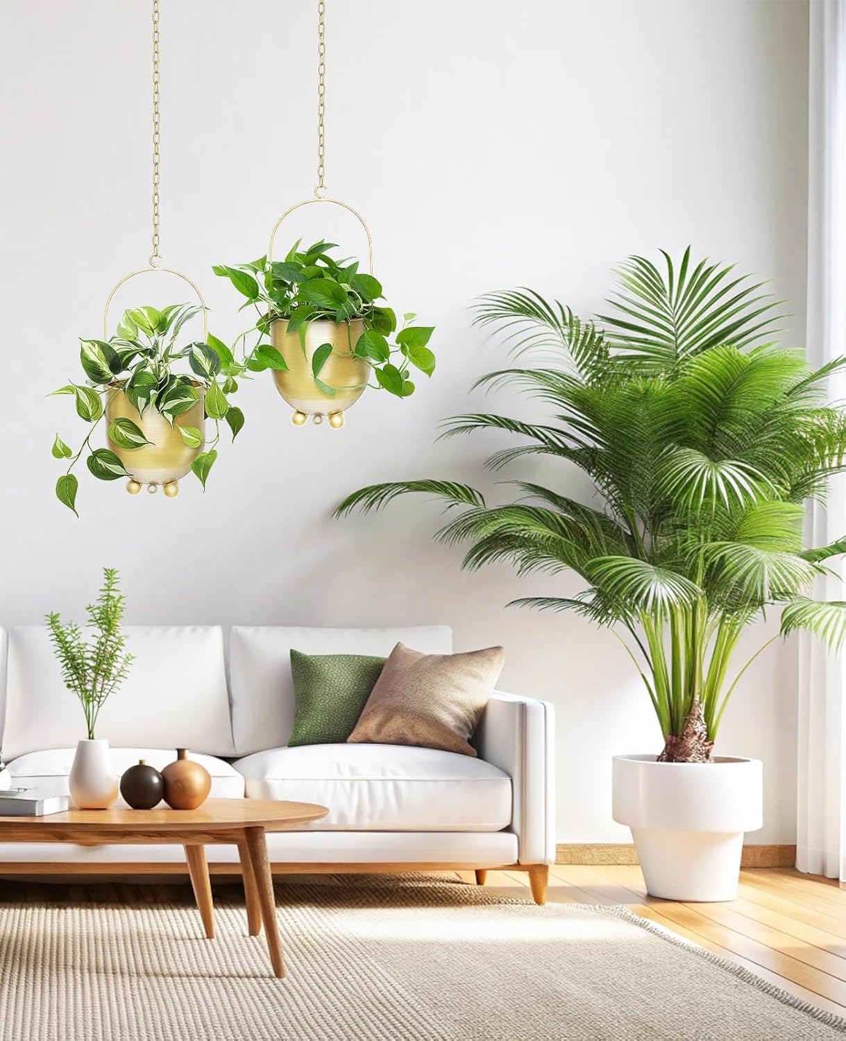 AceList Gold Hanging Planters for Indoor Plants, Set of 2-4.5 inch Metal Plant Hangers from Ceiling or Wall, Modern Boho Window Flower Pots, Pothos, Ivy - No Drainage Hole