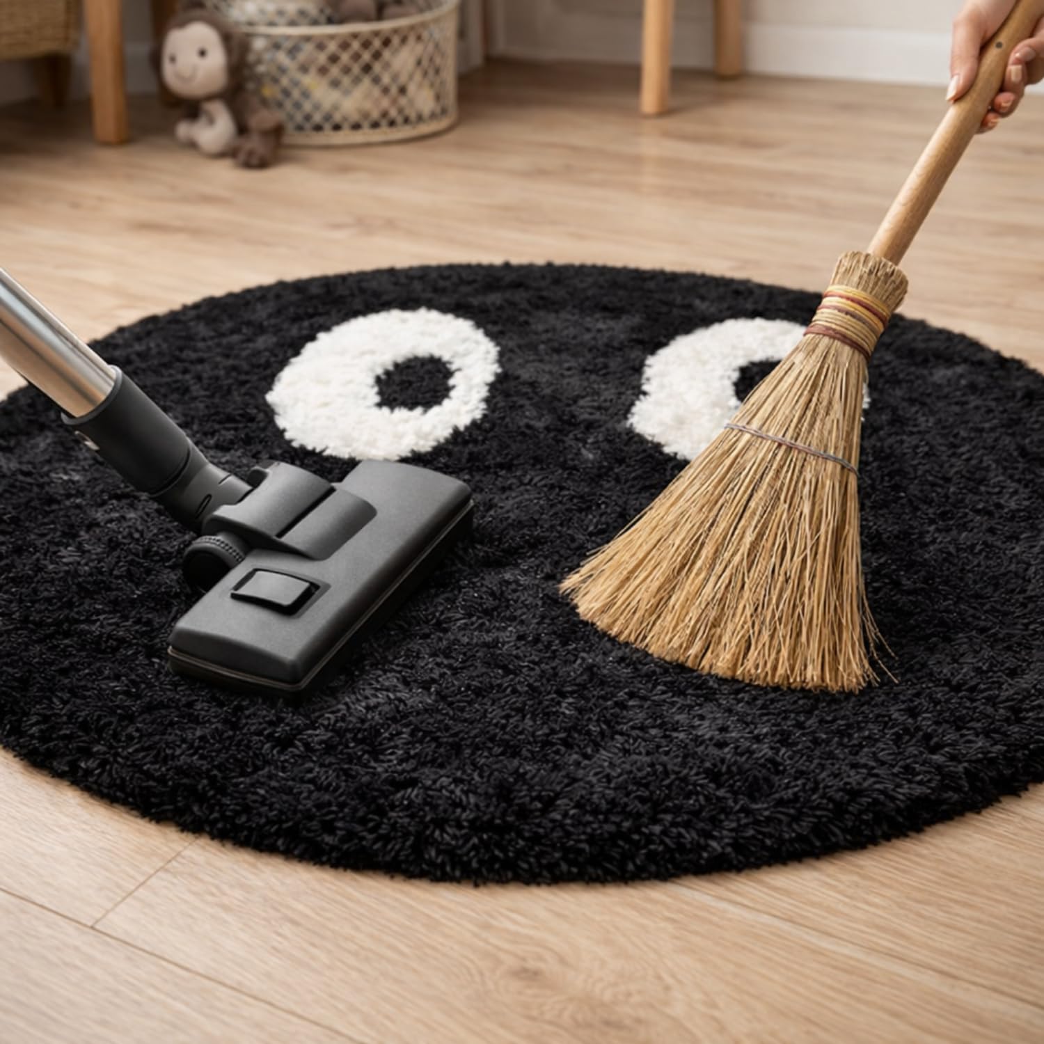 AAWAAS Premium Polyester Shaggy Round Rug – Soft Fluffy Circle Carpet – Living Room & Bedroom Area Rug with Non-Slip Backing (Googly Eyes, 3x3 feet, Round) 2
