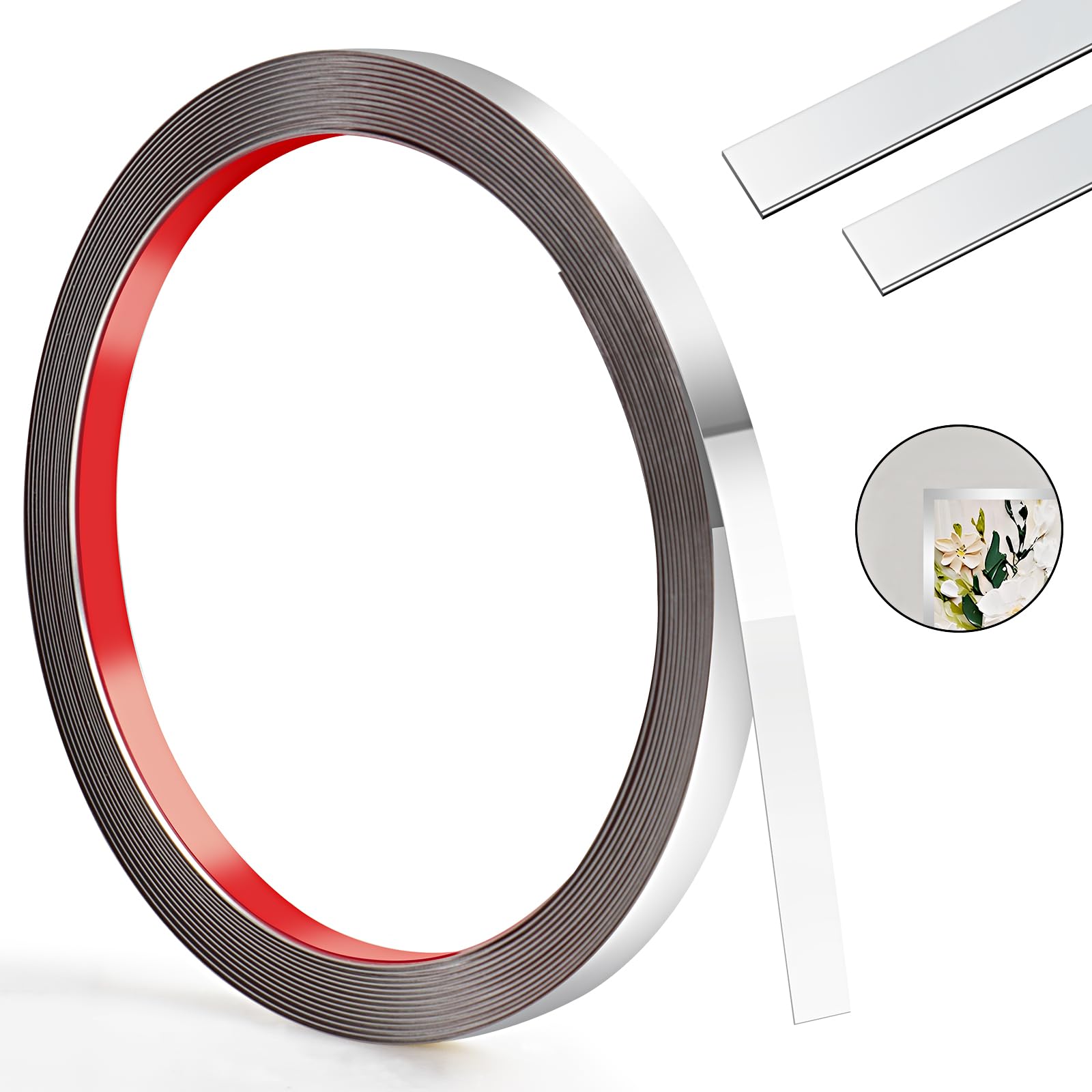 Ztowoto Silver 1Cm-600Cm Peel And Stick Moulding,Self-Adhesive Tile Trim Stainless Steel,Flexible Edging Strip Gold Metalized,Moulding Trim Corner Trim For Mirror Frame Ceiling Cabinet Tile Fireplace（Silver）