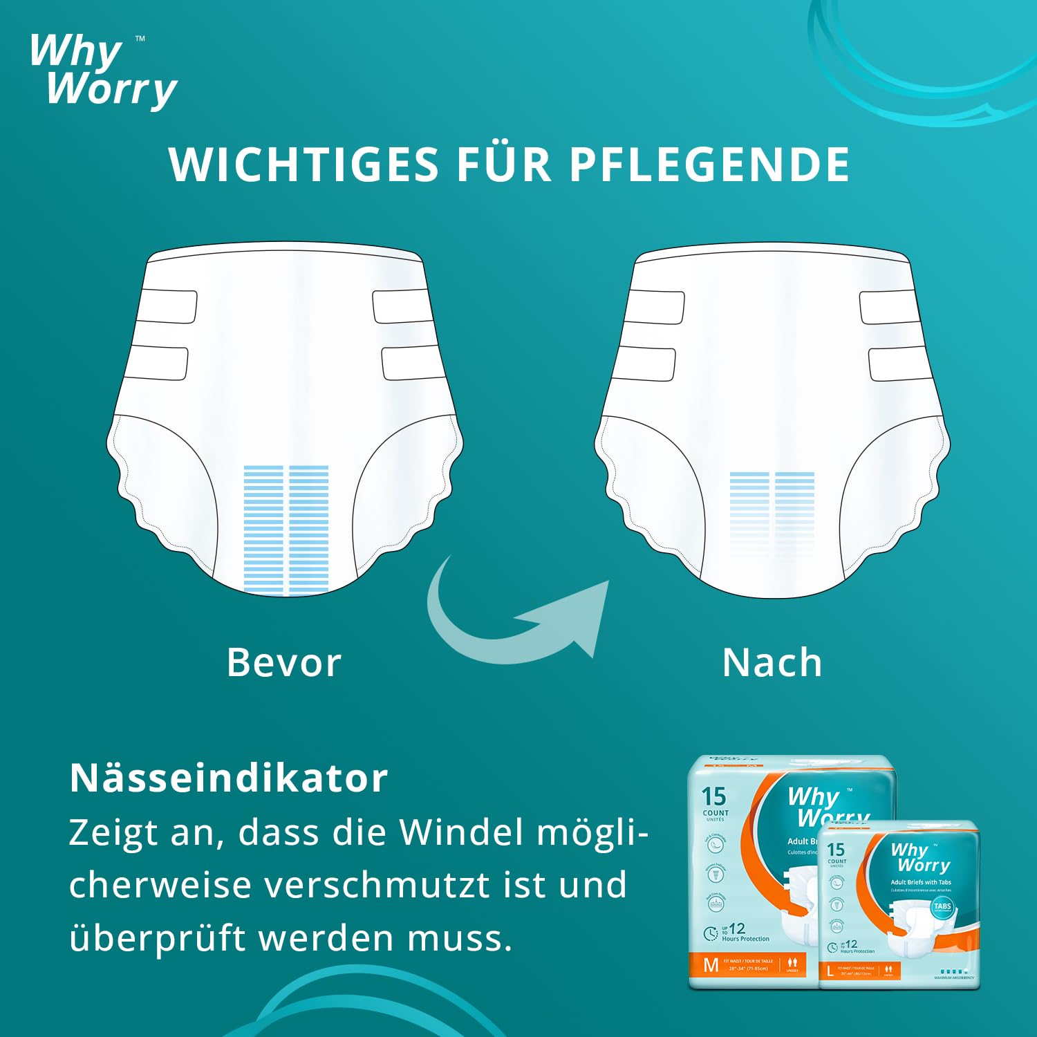 WhyWorry Windeln für Erwachsene Maximale Saugfähigkeit, Größe XL, 15 Stück | Einweg Inkontinenz Slip für Frauen und Männer, Auslaufsichere Windel, Schutz über Nacht, Geruchskontrolle, Unisex