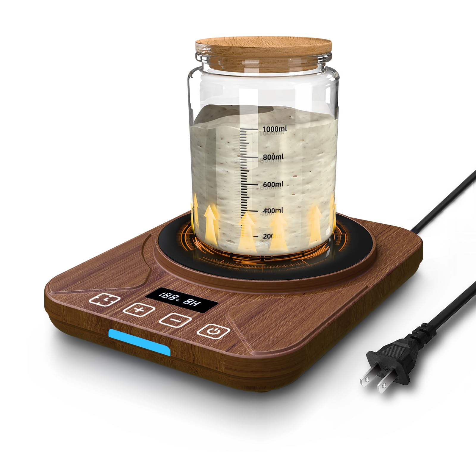 FJR Sourdough Starter Warmer Mat with Precise Thermostat Control, 70-100°F Heating Pad for Faster Starter Activation &amp; Dough Proofing, 24H Timer, Fermentation Heater for Home Bakers Chestnut