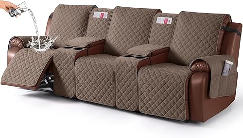 Miniatura 28 de KinCam Funda 100% impermeable para sofá reclinable con consola, fundas para sofá reclinable antideslizante para 3 asientos, protector de muebles