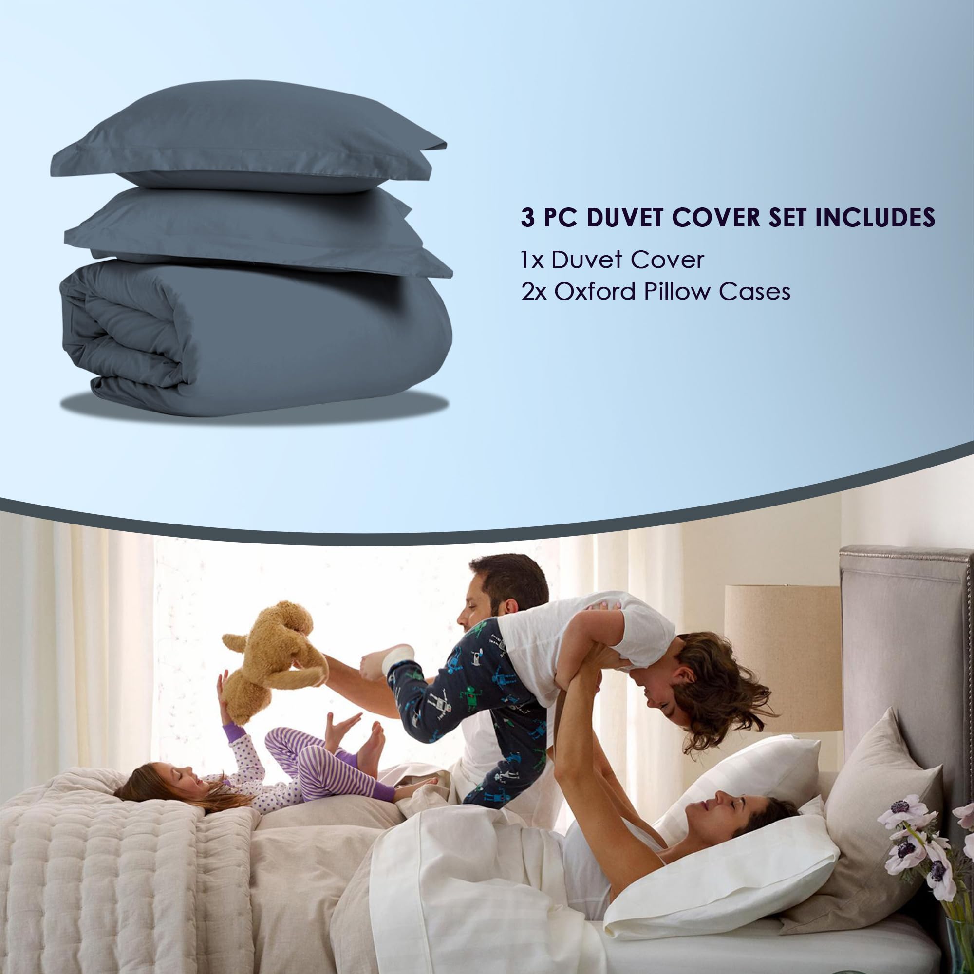Pizuna Luxurios Cotton Super King Duvet Cover Set Dark Blue - Image 4