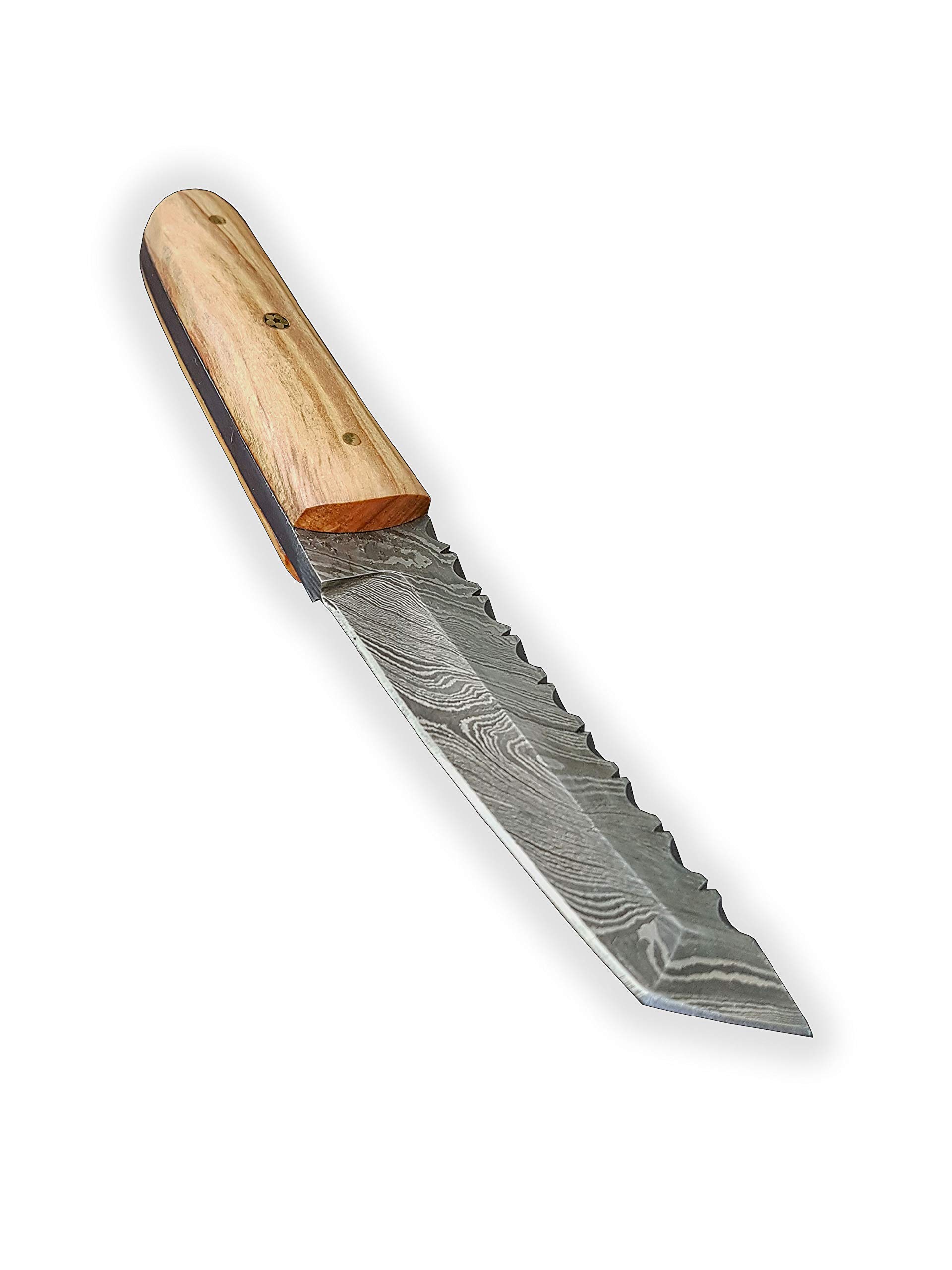 DELLINGER Mini Tanto nóż ze stali damasceńskiej, nóż ze stali damasceńskiej, nóż do użytku na świeżym powietrzu, nóż ze stali damasceńskiej, ostrze 75 mm, łącznie ze skórzaną pochwą