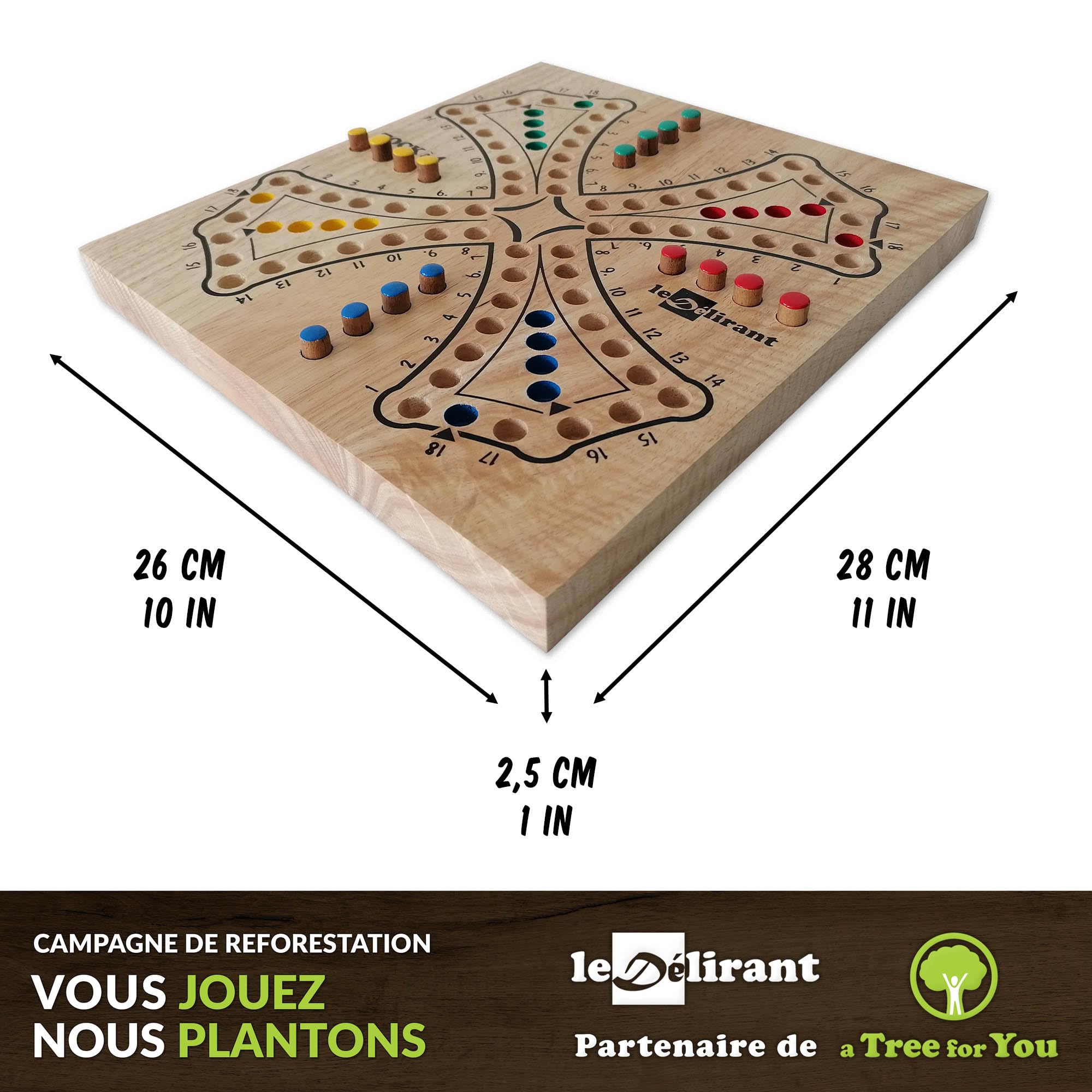 Jeu de Tock Réversible 4 à 6 Joueurs - Fabrication Artisanale en Bois d’Hévéa Massif – Marque Française - à Partir de 6 Ans - Inclus 54 Cartes CartatoC - Jeux de Société Familial.