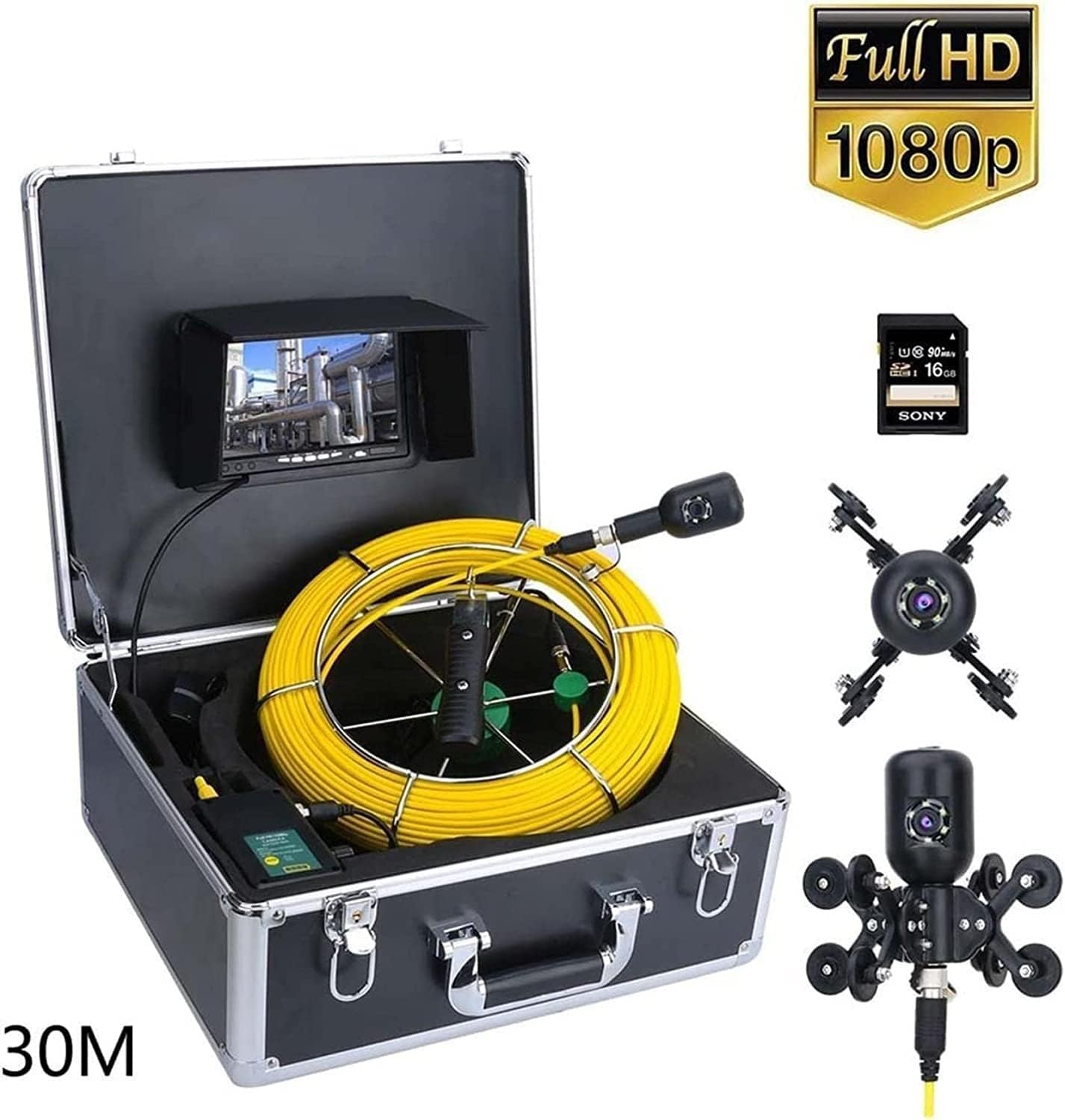 7 Inch Inspection Cameras 30m HD Double Camera Drainage Piping Inspection Video Camera Industrial Endoscope Flexible Snake Camera,Sewer Camera