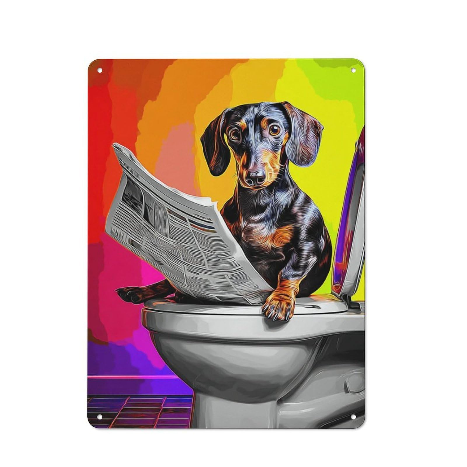 Junmoney Dog Reading Newspaper On Toilet -7 Tin Wall Plaque 40X30cm With For Guest Room Or Hallway, For Hallway Wall Decor Fans