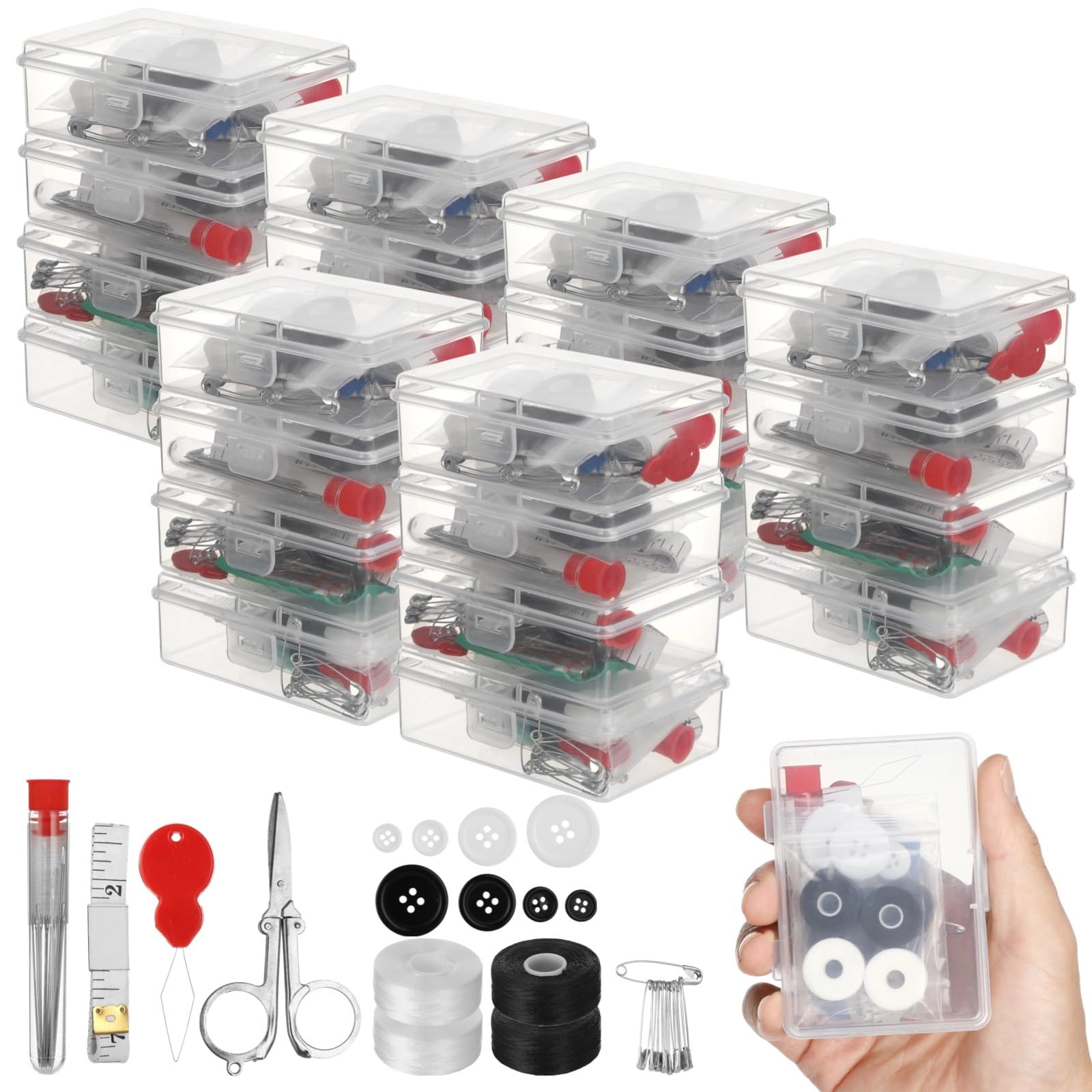 byepica 24 juegos de mini kits de costura para viajes, kit de emergencia de costura de 40 piezas, con funda transparente, idea de regalo