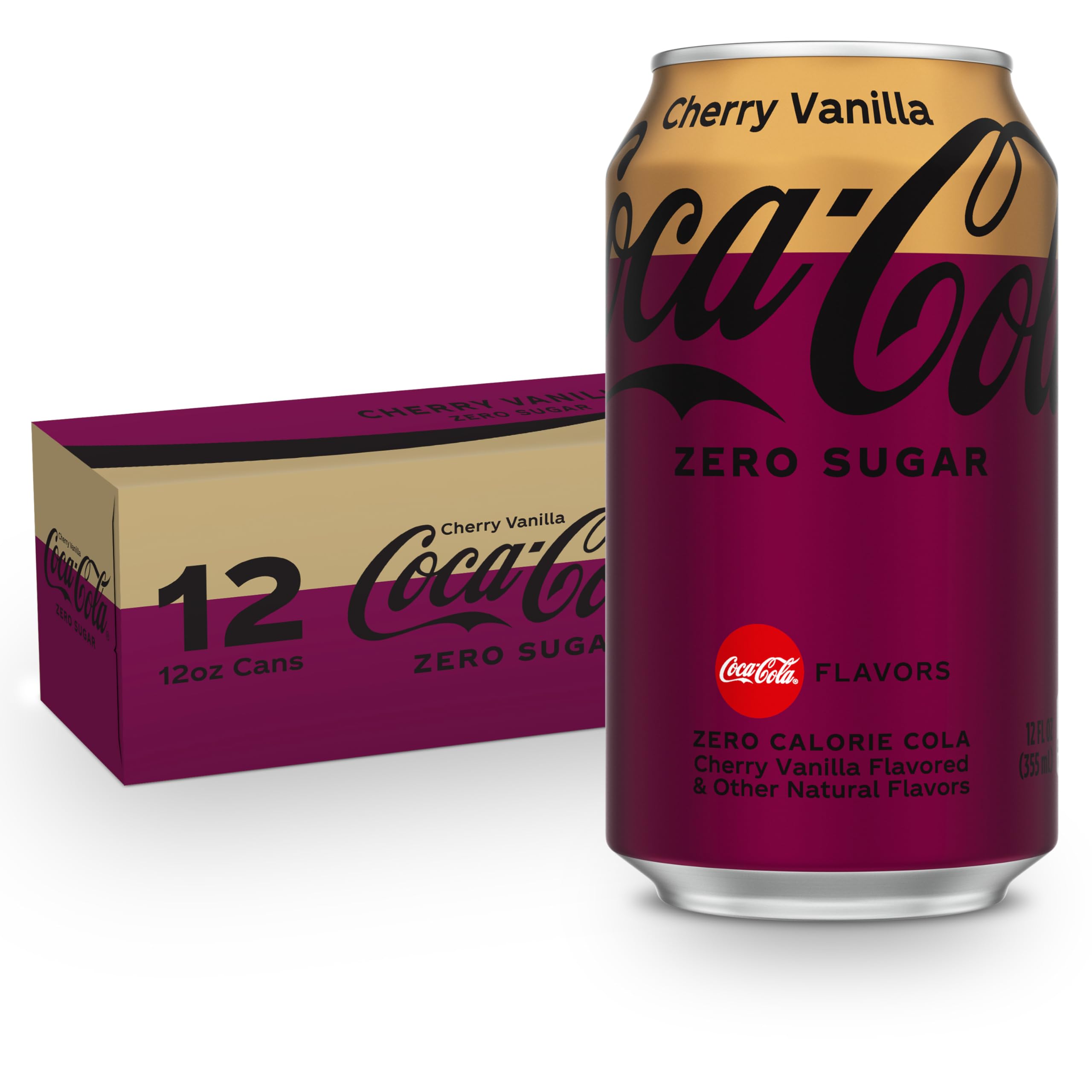 Coca-Cola Zero Sugar Cherry Vanilla, 12 Fl Oz Cans, 12 Pack
