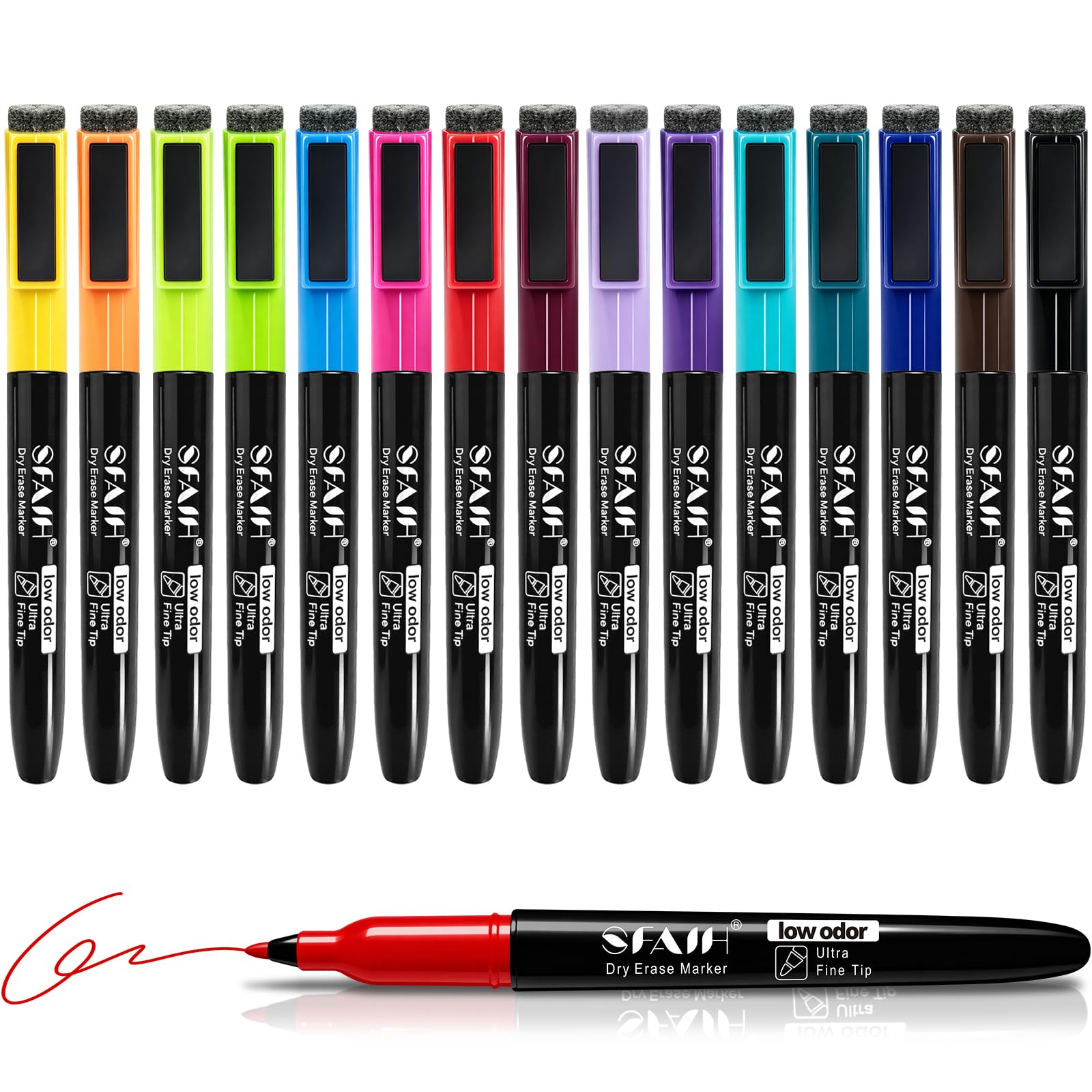 SFAIH Magnetische, trocken abwischbare Marker, ultrafeine Spitze, 0,7 mm feine Spitze, dünne Marker für detaillierte Kalender und kleine Raster, geruchsarme Whiteboard-Marker mit Radierkappe für