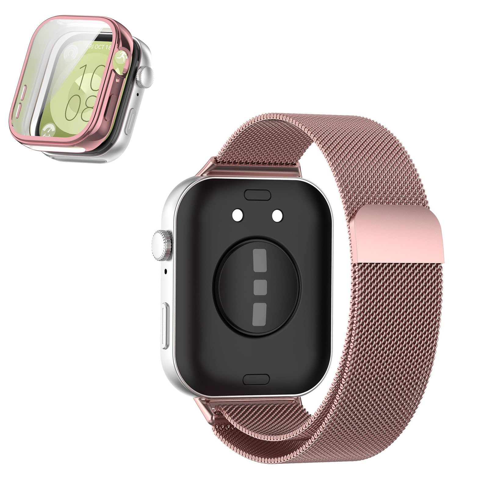 Correas compatibles con Huawei Watch Fit 3, correa de repuesto de malla de metal de acero inoxidable con funda protectora para reloj inteligente Huawei Watch Fit 3