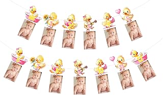 One Lucky Duck Photo Banner for Girls First Birthday Party Supplies | Pink Duck 1st Birthday Banner Cute Farm Animal Newborn to 12 Months Monthly Photo Banner