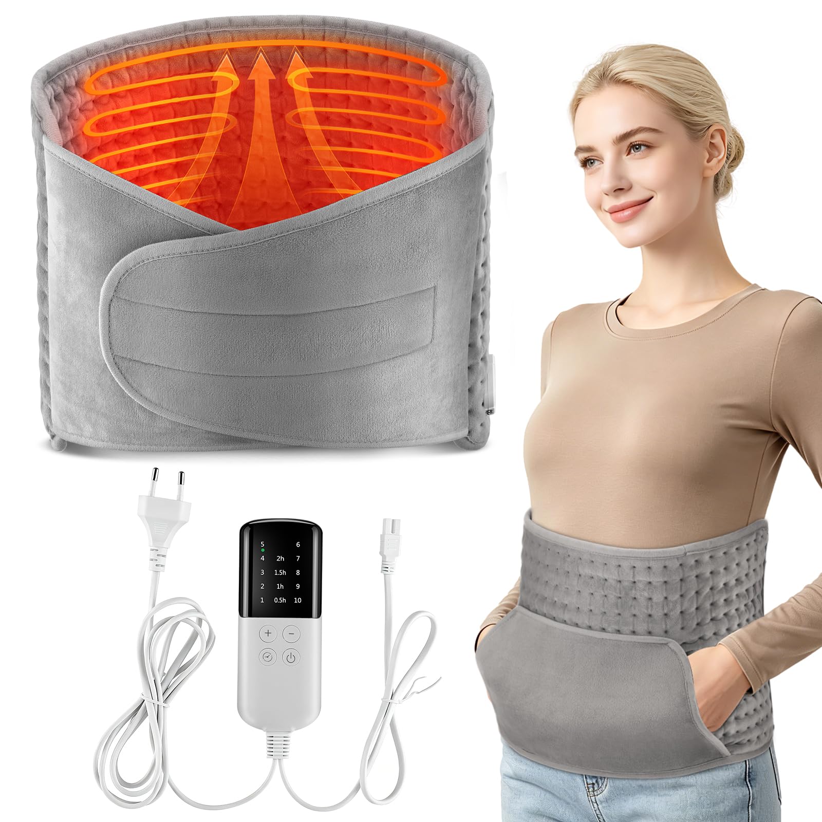 Electric Heating Pad, Electric Lumbar Blanket, Warm Pillow for Back Abdomen Legs Shoulders Waist, Thermal Menstrual Pillow, 10 Heat Levels, 4 Timers, Washable