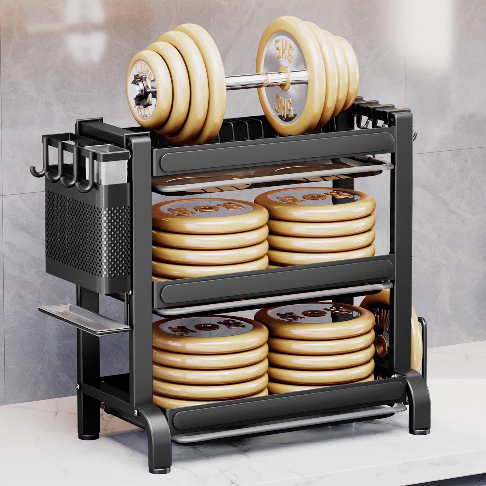 Escurridor de platos para encimera de cocina, escurridor de platos de acero inoxidable de 3 niveles con soporte para cubiertos y escurridor, estante que ahorra espacio, acabado negro
