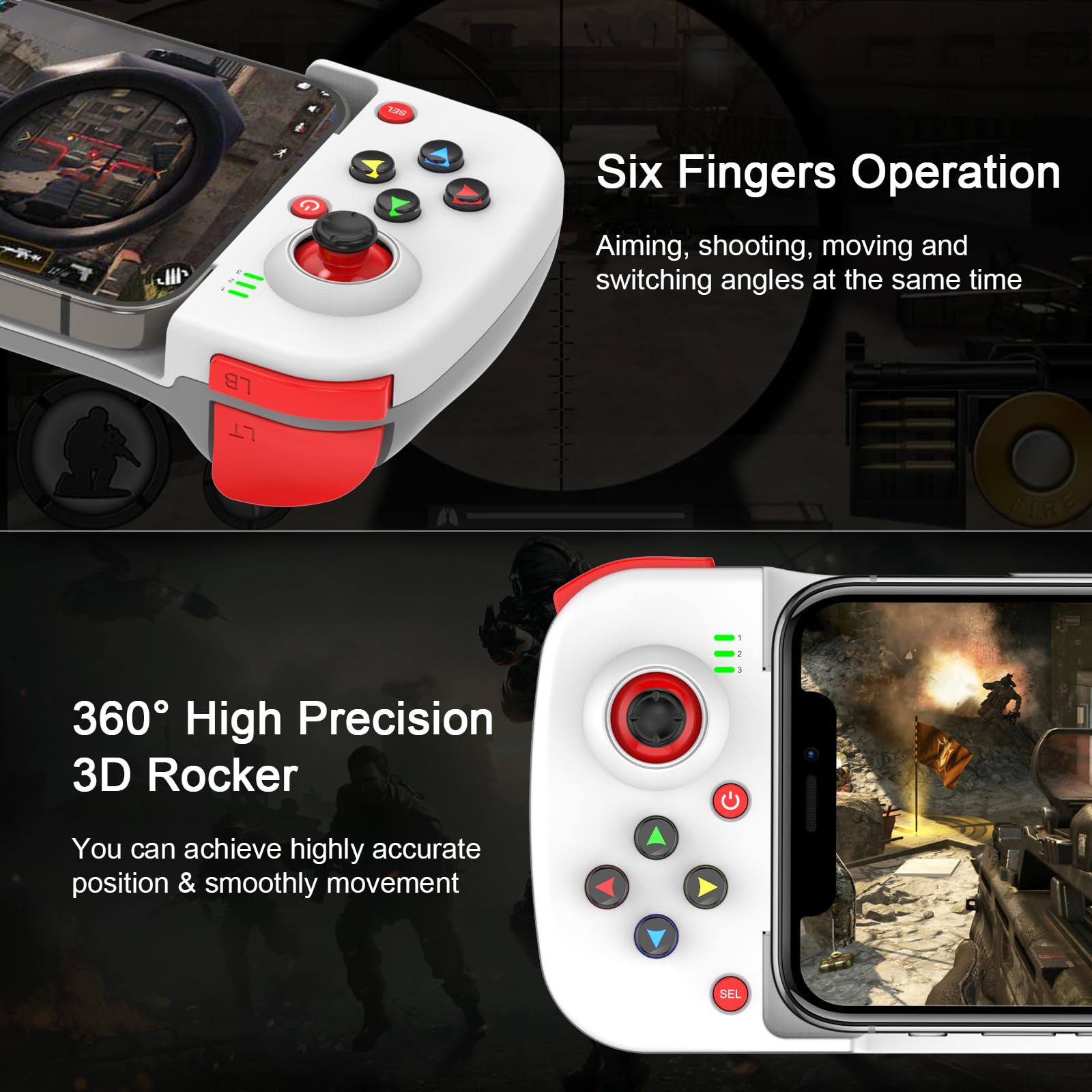 Wireless Gaming Controller for iPhone/iPad/iOS/Android/Samsung/PC Gamepad Joystick with Back Button, Analog Triggers, Stretchable, Bluetooth 5.0 Low Latency, Direct Play for CODM,Diablo Immortal-Weiß