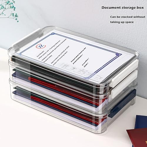 Miniatura 7 de Comforhous Paquete de 2 cajas de almacenamiento de plástico transparente con tapas, apilables, cajas de almacenamiento de papel para organizar papel