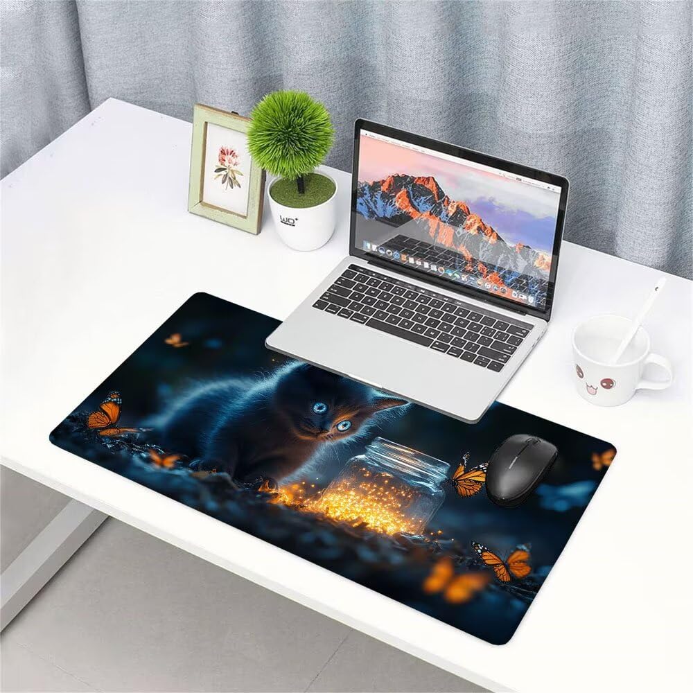 Alfombrilla de Mouse para Juegos, Nero, XXL, Antideslizante, Impermeable, Diseño de Gatto, Extendido, Grande, 1200x600x3mm, para PC, Laptop, Ufficio, Famiglia d-425