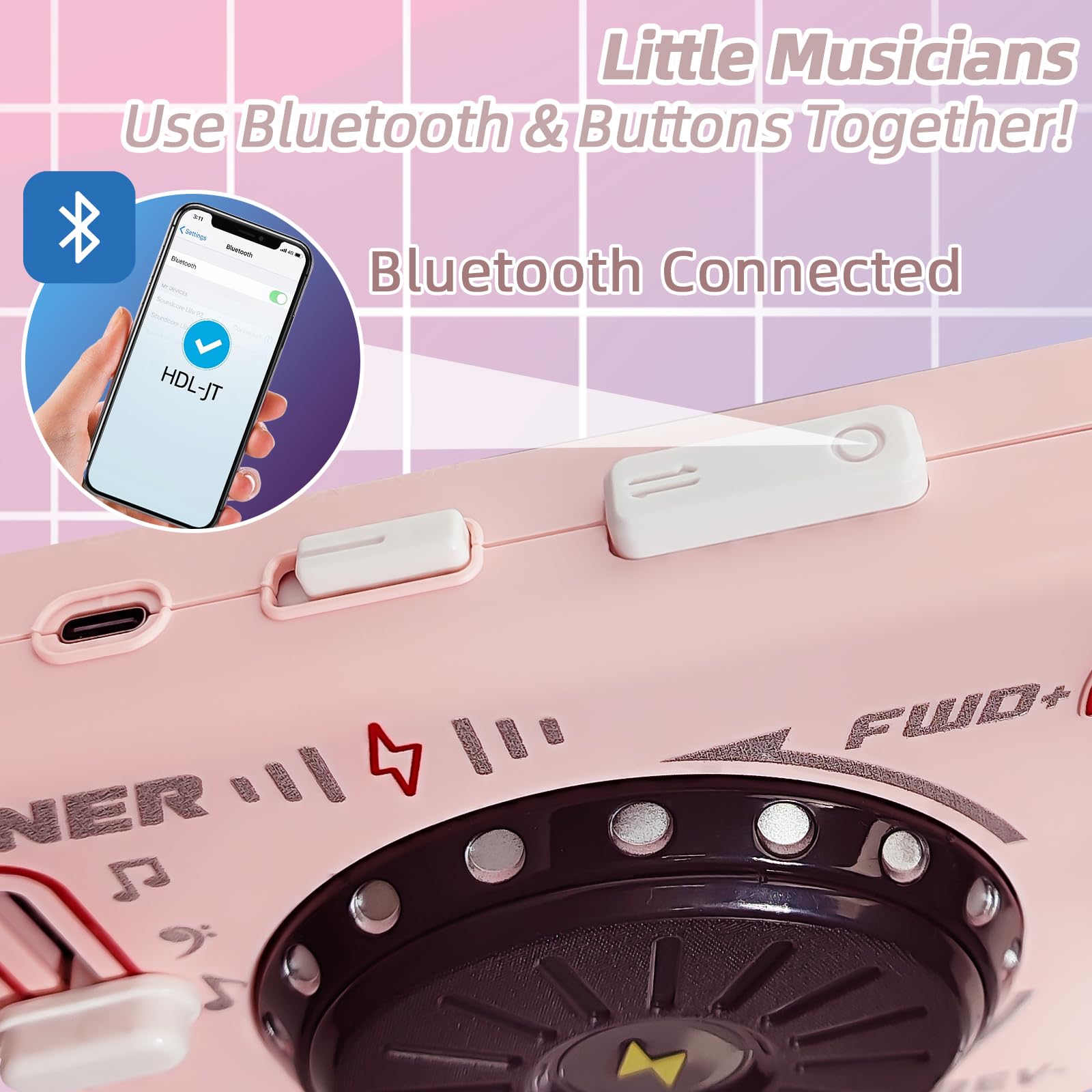 RedCrab Guitarras Musicales para niños, Guitarras eléctricas Inteligentes sin Cuerdas con Tocadiscos DJ, Bluetooth y Luces, Set de Guitarras de Juguete para Principiantes en la educación Music (Rosa)