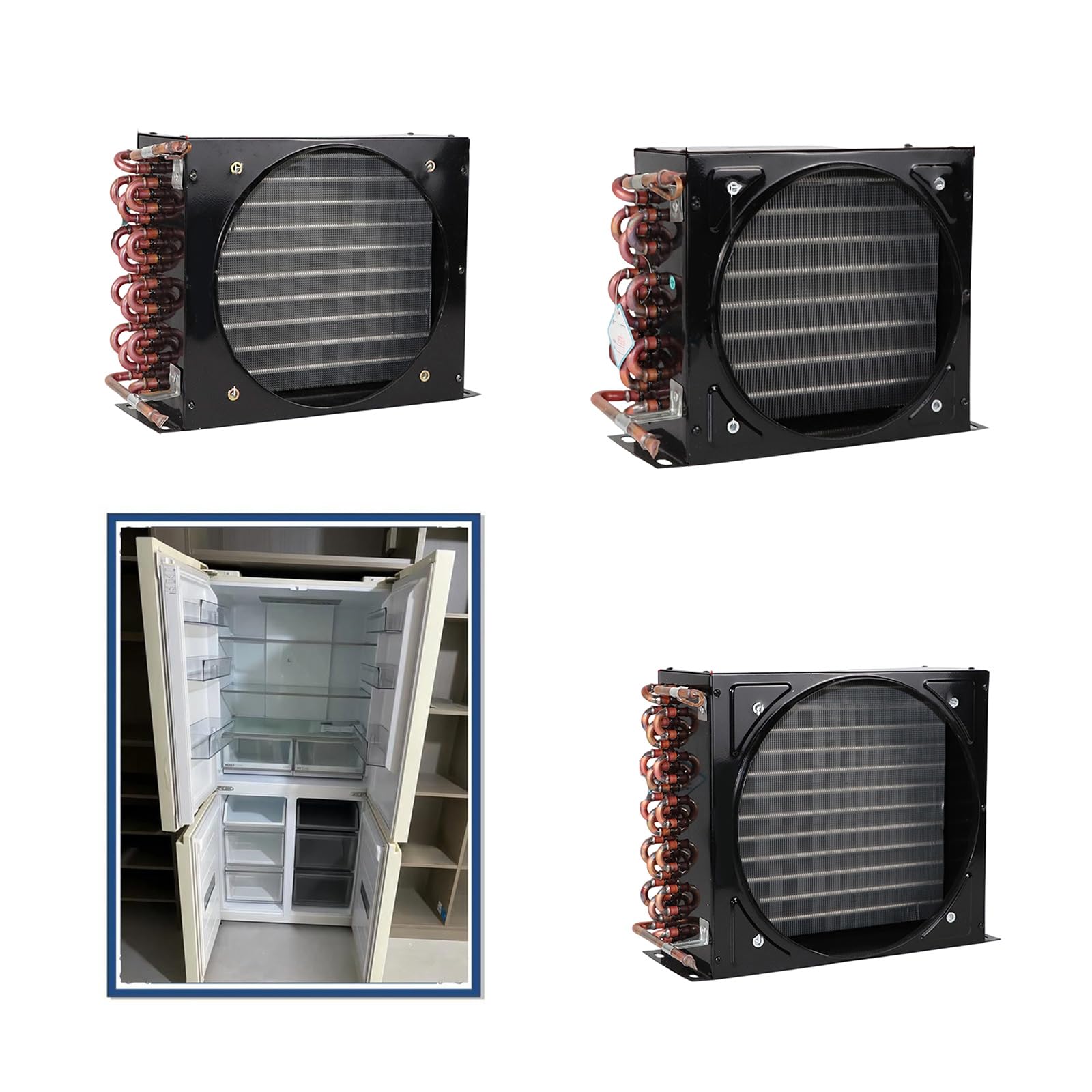 Condensateur de réfrigérateur silencieux, équipement de compresseur industriel, serpent de refroidissement, refroidisseur refroidi par air, ventilateur de condensateur de congélation en
