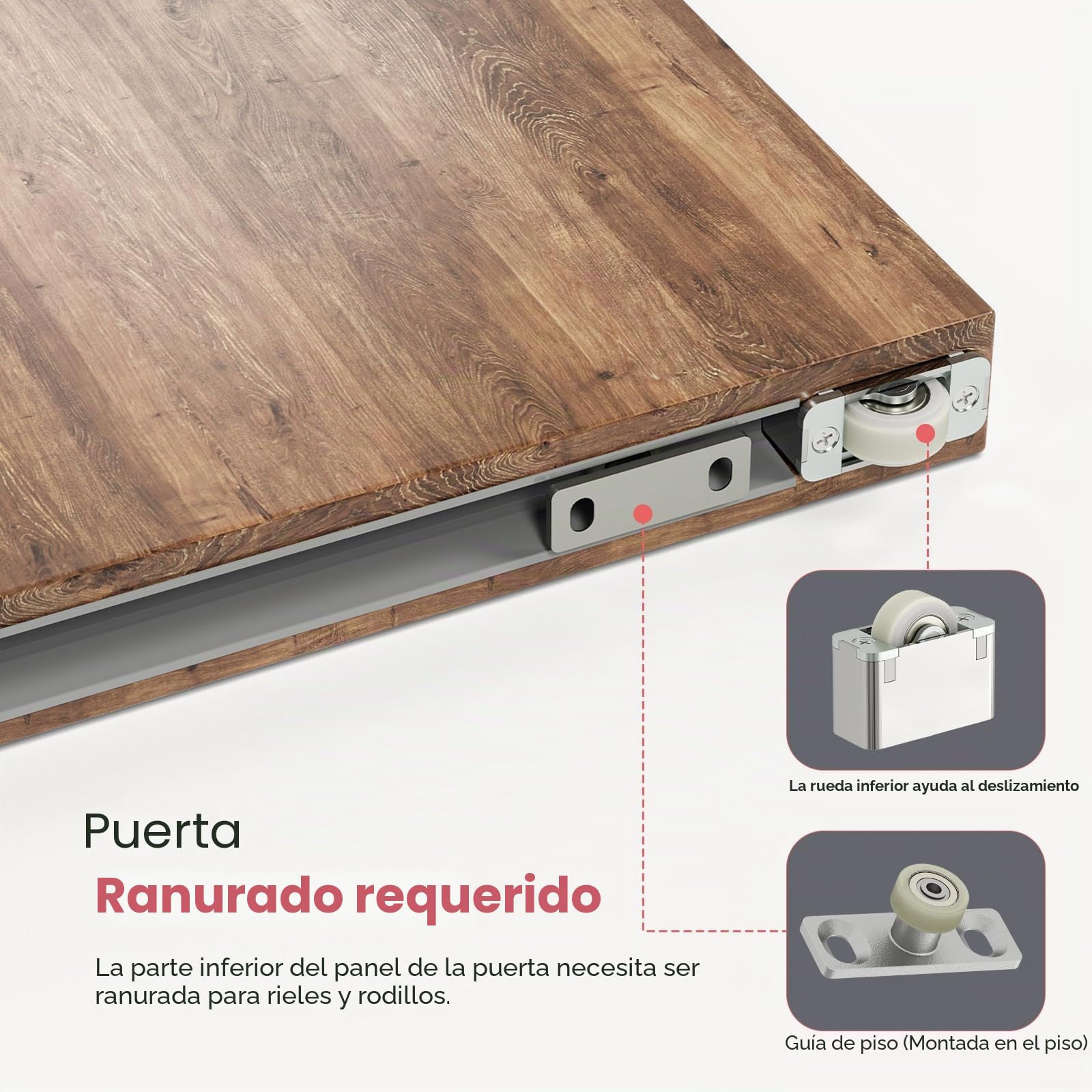 Kit de Hardware de Puerta Corredera de Granero Oculta de 32" con Mecanismo de Cierre Suave para Apertura de Pasaje de 24 Pulgadas, Hardware de Puerta Corredera Oculta, Sin Carril, Montaje en