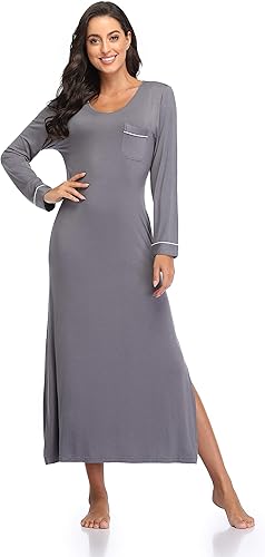 Miniatura 3 de COLORFULLEAF Camisones para mujer, de manga larga, suaves, cuello en V, longitud completa, ropa de dormir casual