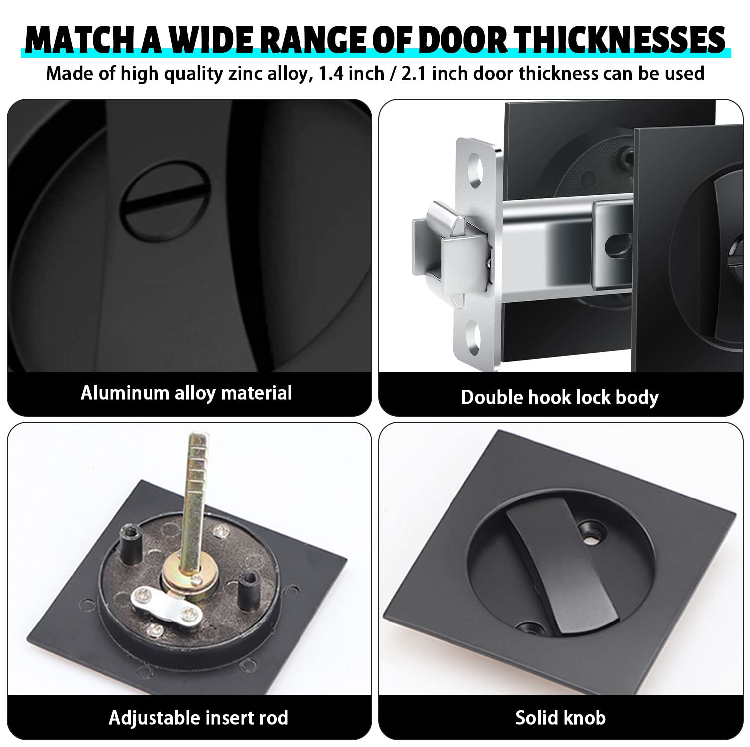 QWORK® Sliding Door Lock - 304 Stainless Steel - 90 Degree Door Lock - View #9