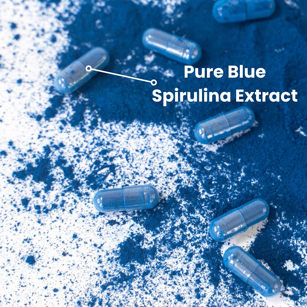 Pure Blue Spirulina Capsules | Natural Superfood | Prebiotic Phycocyanin Supplement | Healthy Skin, Oral Health, & Wound Recovery | 30 Serving Bottle — Amazon image 3